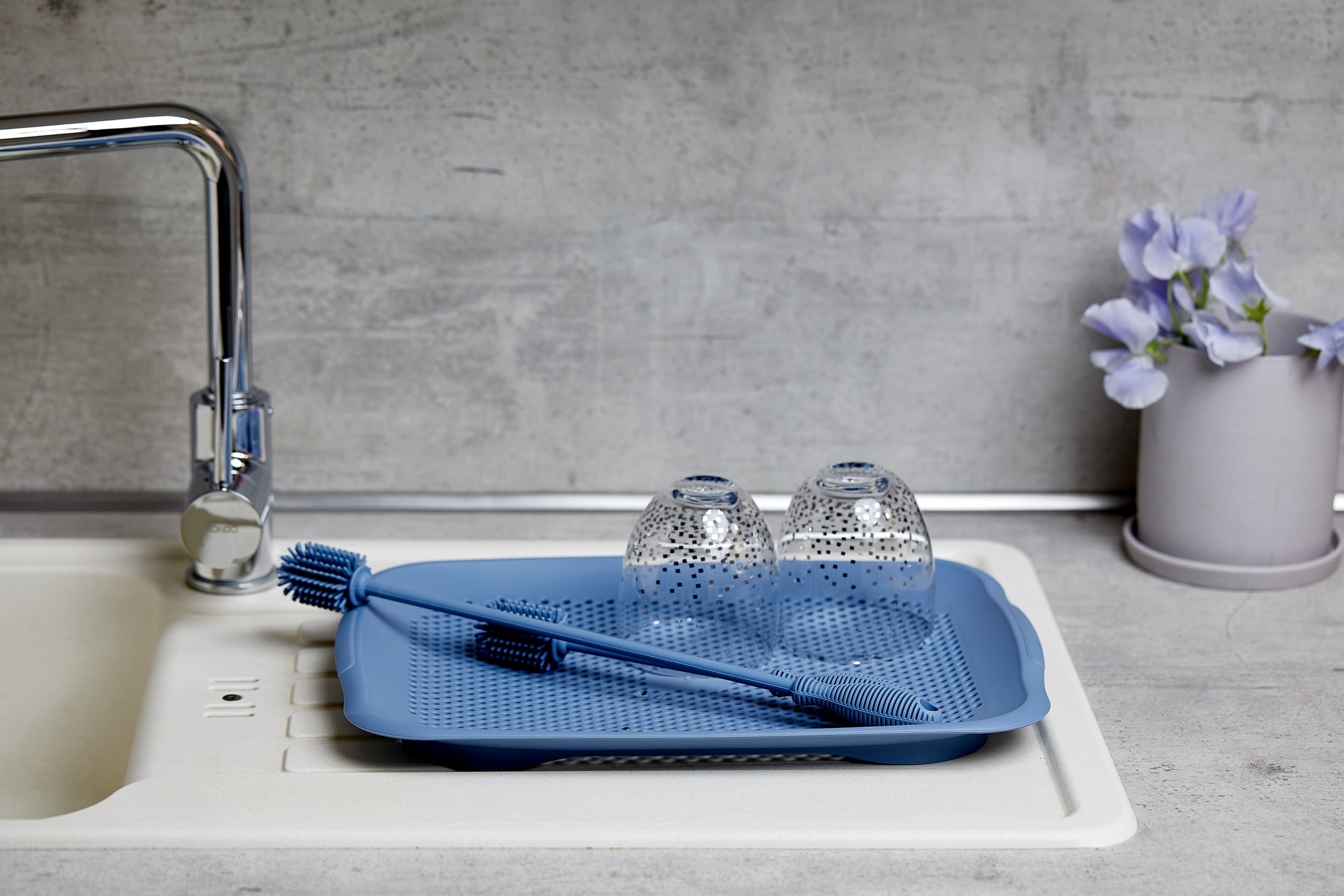 Washing-Up & Bottle Brush - Silicone - 25cm - Blue