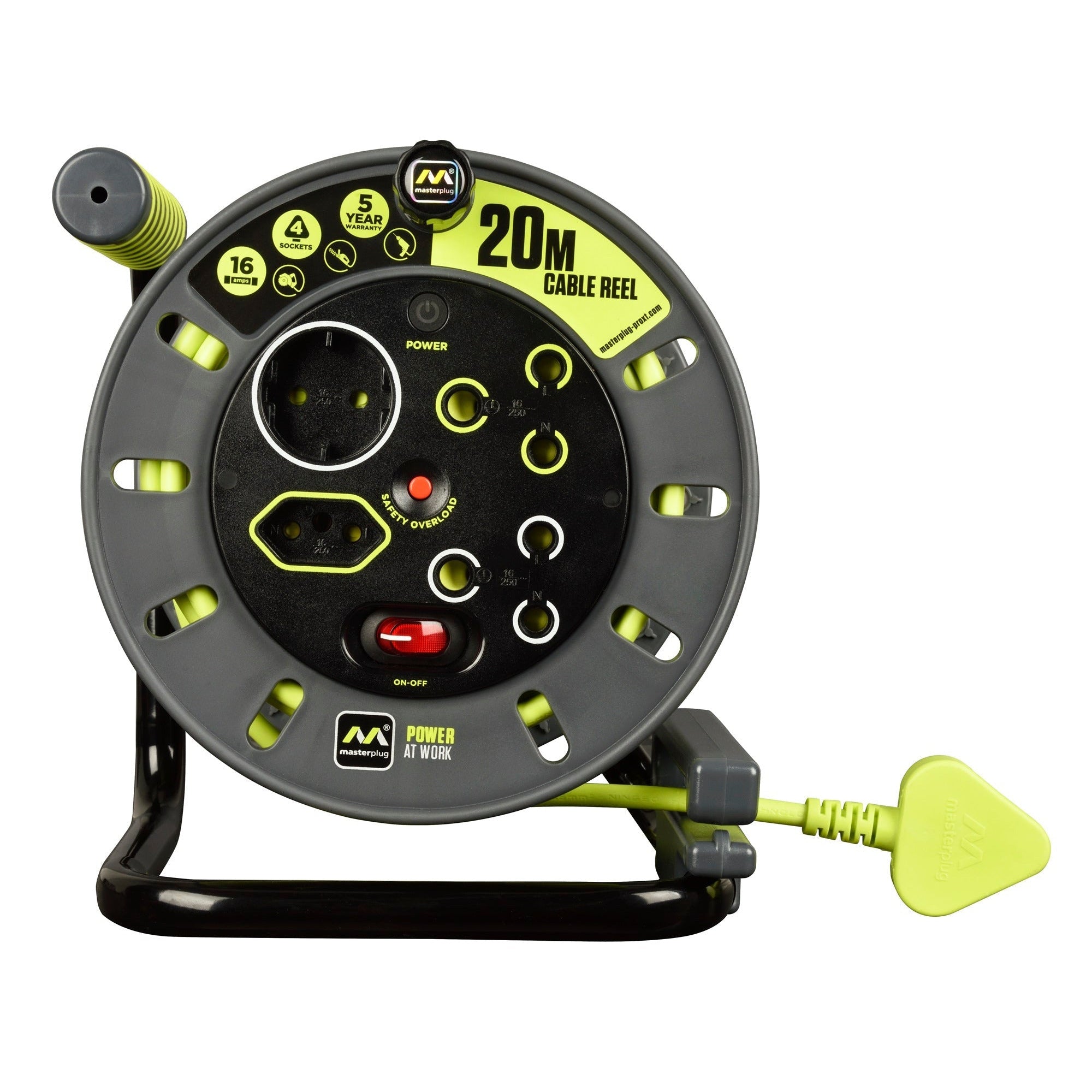 Pro-Xt 20m Medium Duty Cable Open Reel - 4 Socket With Switch