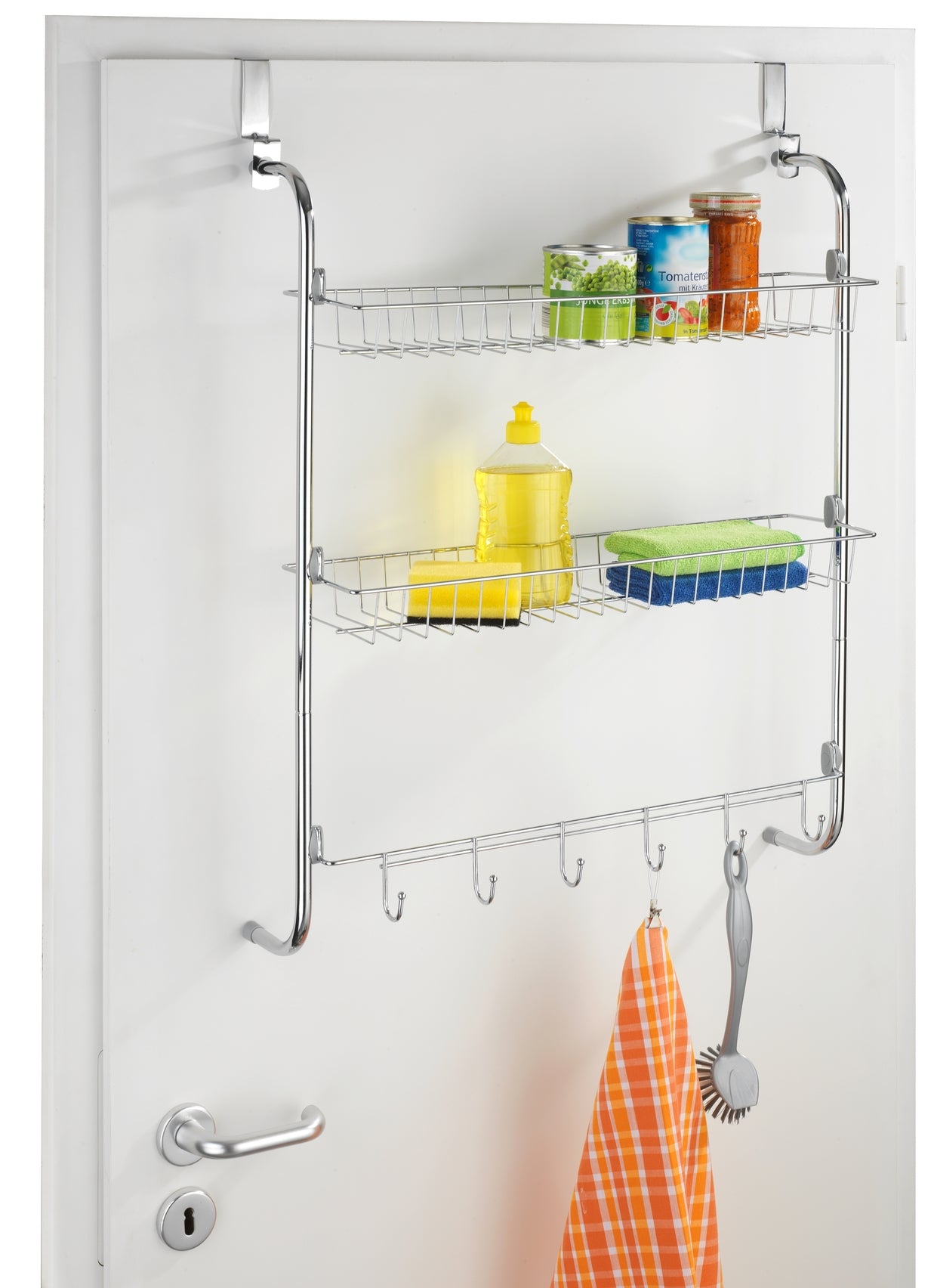 Door-Mounted Hanging Rack With 2 Shelves & 6 Hooks