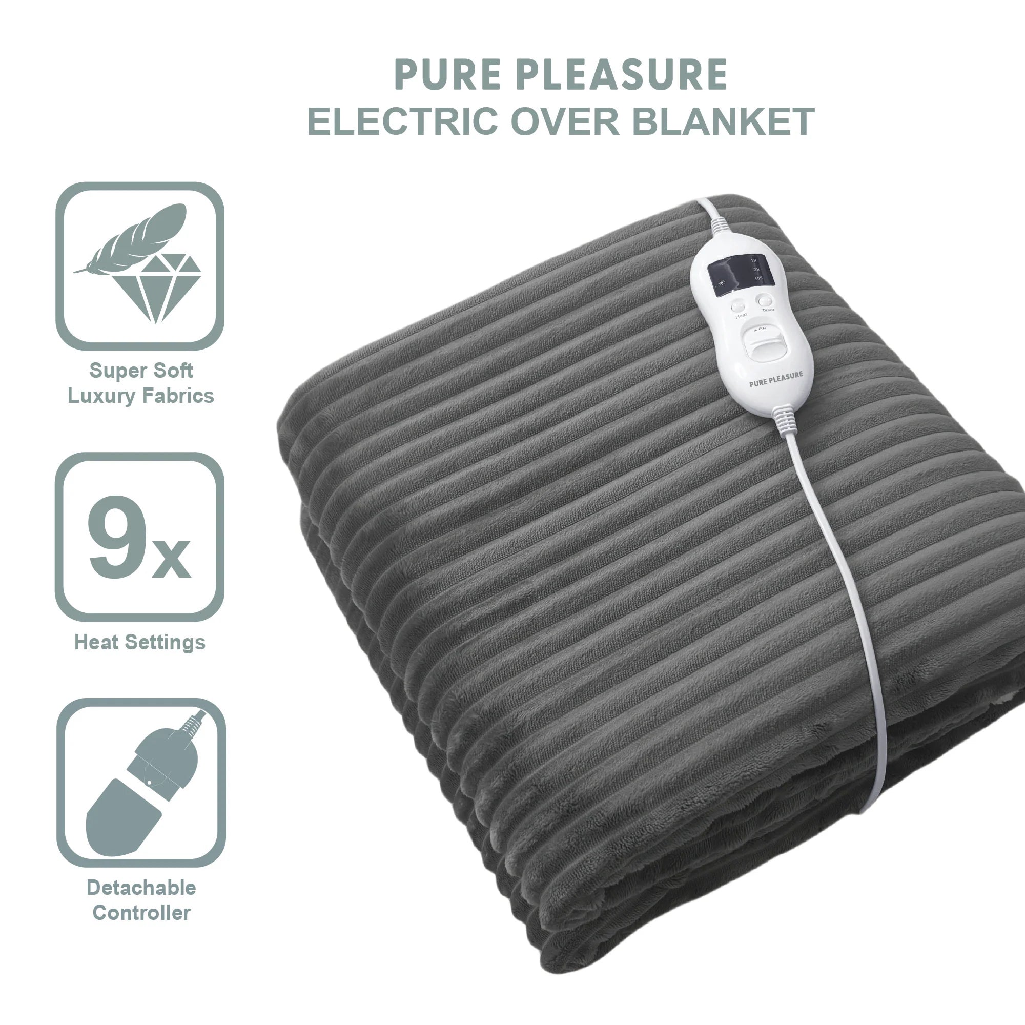 Electric Overblanket | 9 Heat Settings & Timer | Dual-Sided Fleece | Pure Pleasure