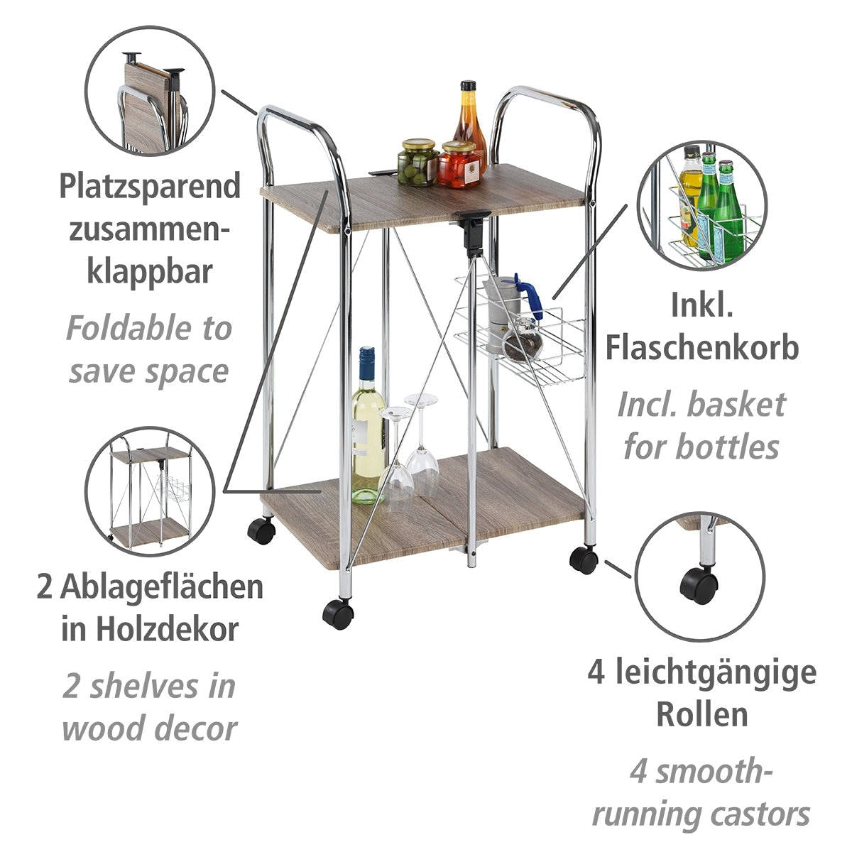 Serving Trolley - Foldable - Liky Range - Wood Metal