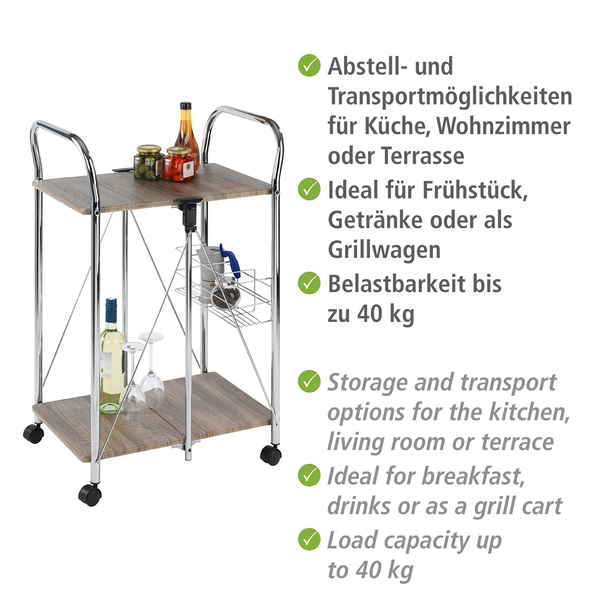 Serving Trolley - Foldable - Liky Range - Wood Metal