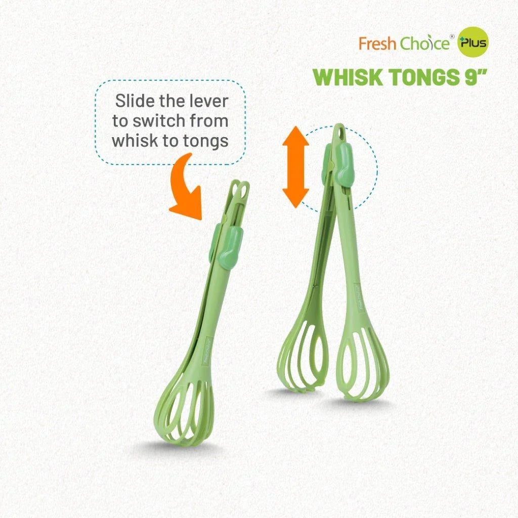 Fresh Choice Whisk Tongs 9" | Nylon Whisk & Masher