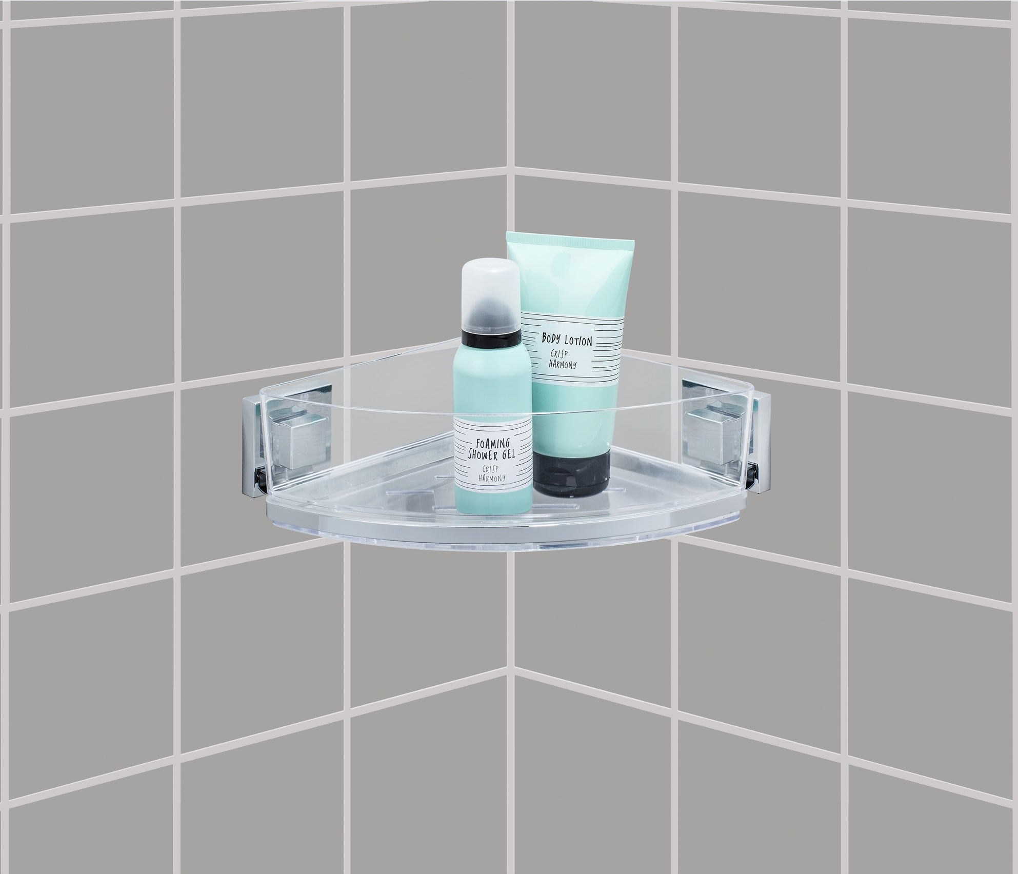 Vacuum-Loc Corner Shelf Quadro Range - S/Steel - No Drilling