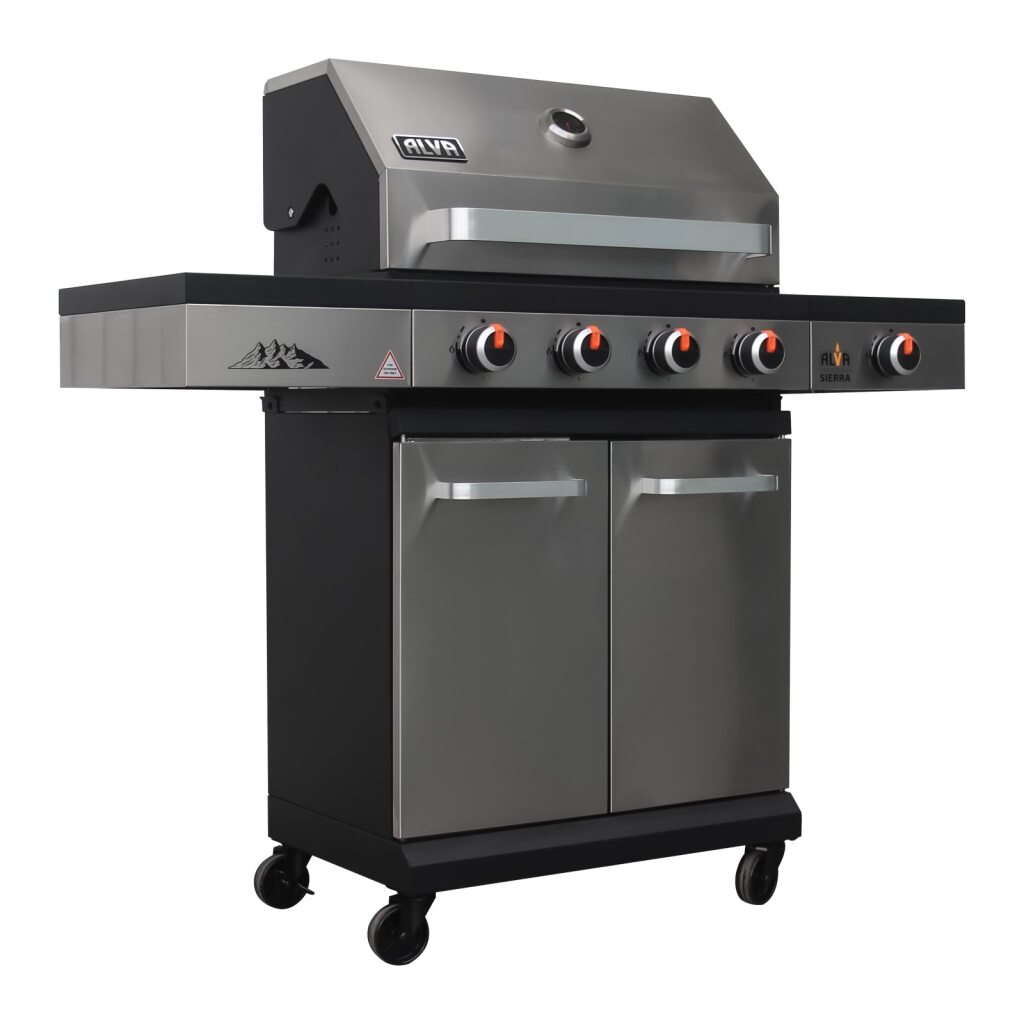 Sierra 4-Burner BBQ With Side Burner – Stainless Steel / Black + FREE TOOL SET