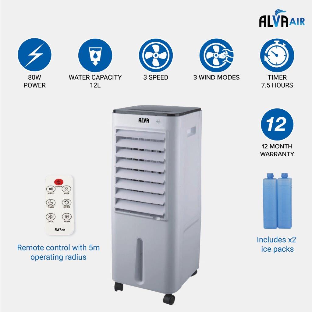 12L Evaporative Air Cooler | Remote Control | Timer | Fan | Humidifier