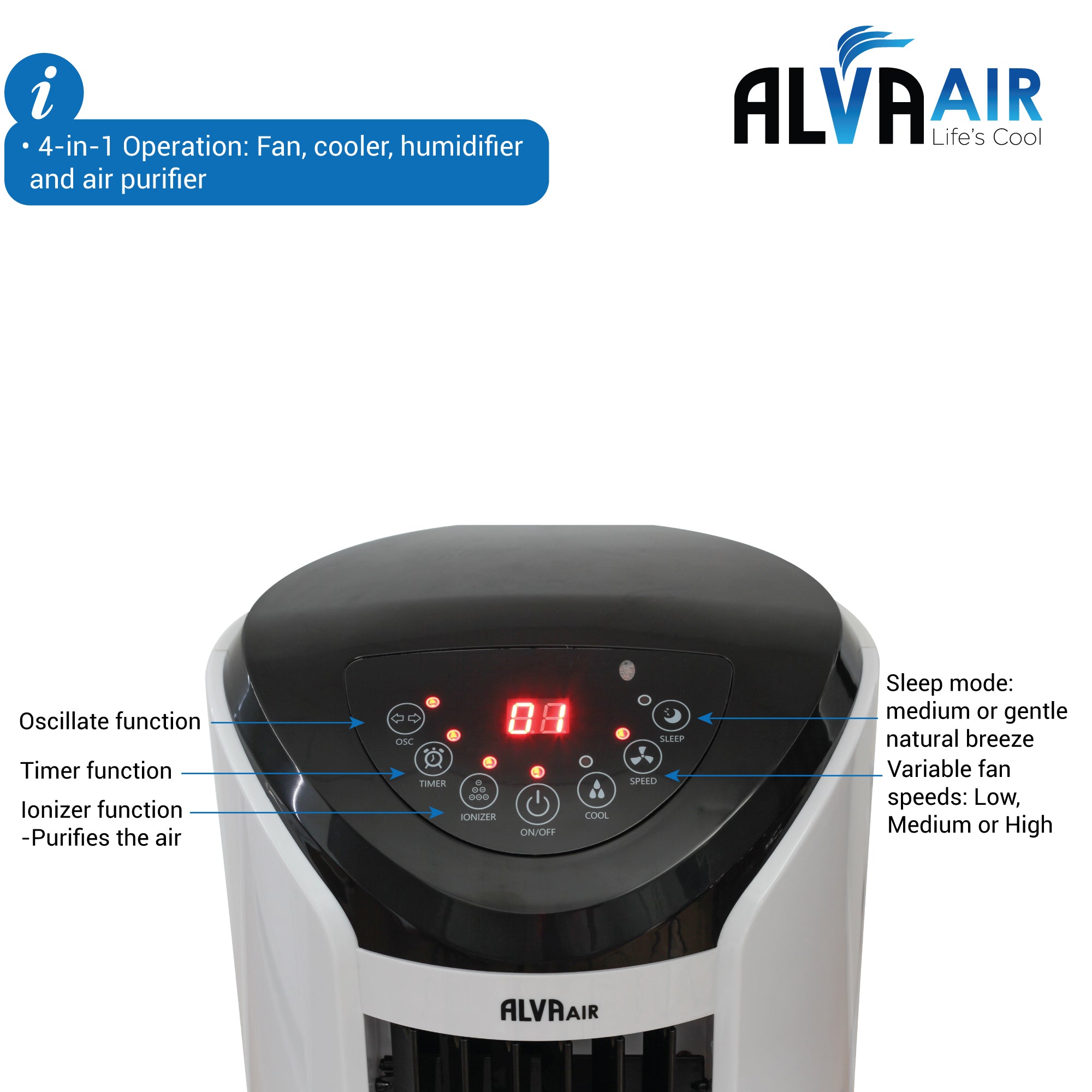 8L Evaporative Air Cooler | Remote Control | Timer | Fan | Humidifier | Air Purifier