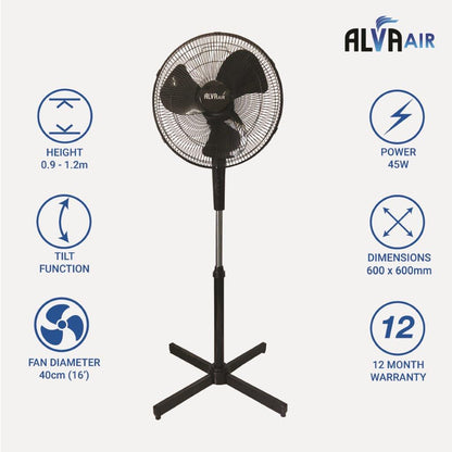 40CM PLASTIC TELESCOPIC PEDESTAL FAN (BLACK)