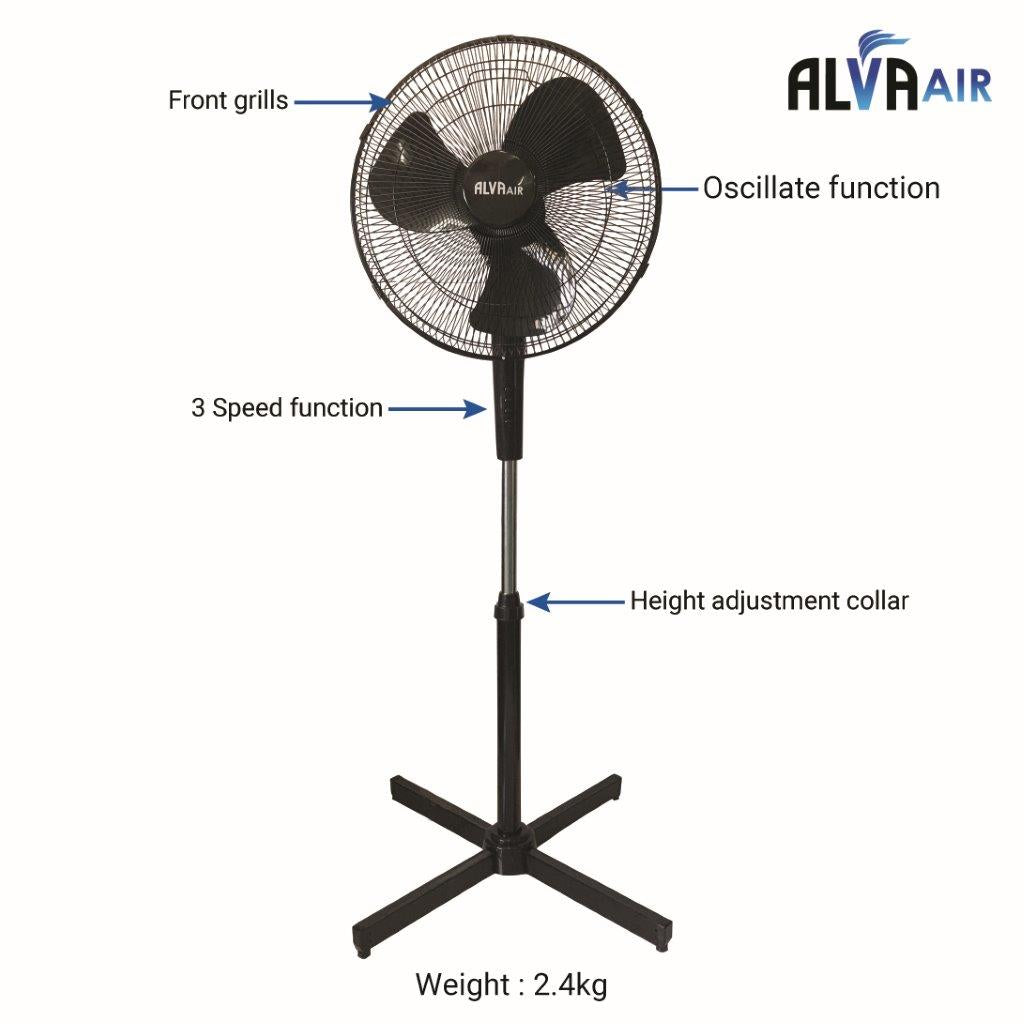 40cm Plastic Telescopic Pedestal Fan (Black)