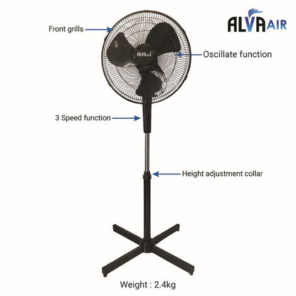 40CM PLASTIC TELESCOPIC PEDESTAL FAN (BLACK)