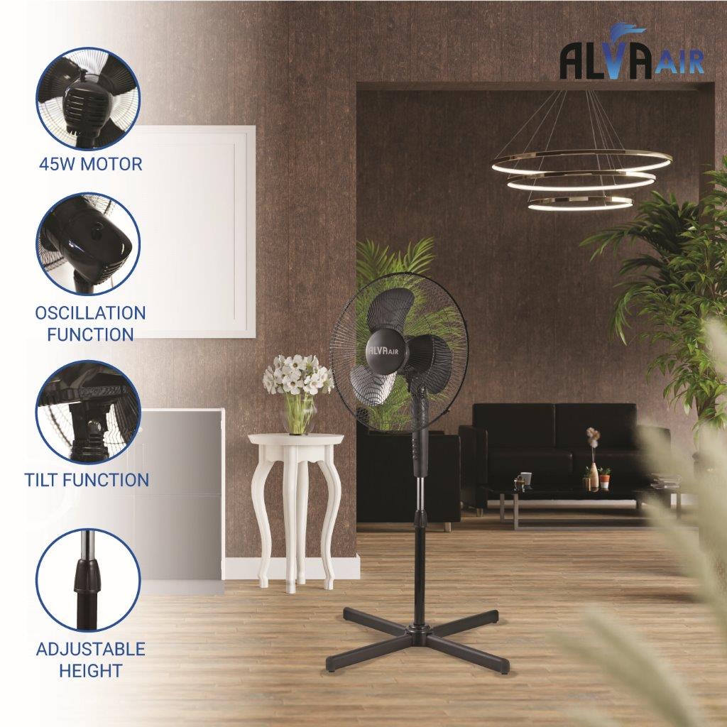 40cm Plastic Telescopic Pedestal Fan (Black)