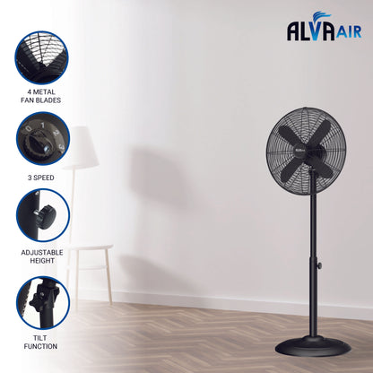 40CM METAL TELESCOPIC PEDESTAL FAN 1.2M TALL (MATTE BLACK)