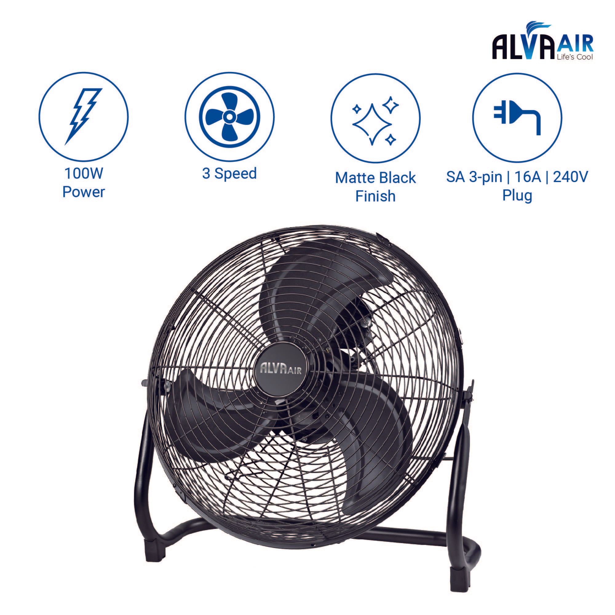 40cm Floor Fan - High Velocity (Matte Black)