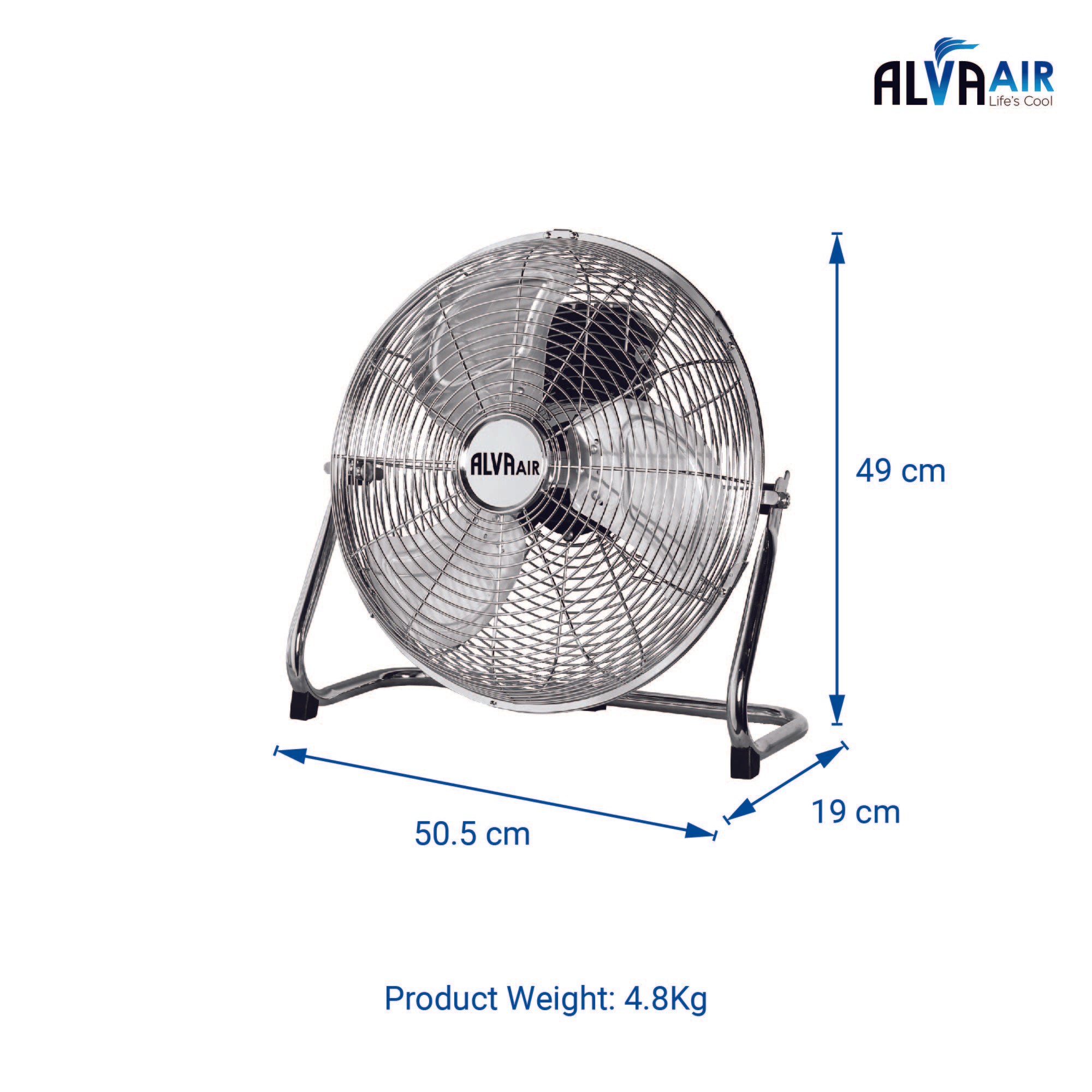 40cm Floor Fan - High Velocity (Chrome Silver)