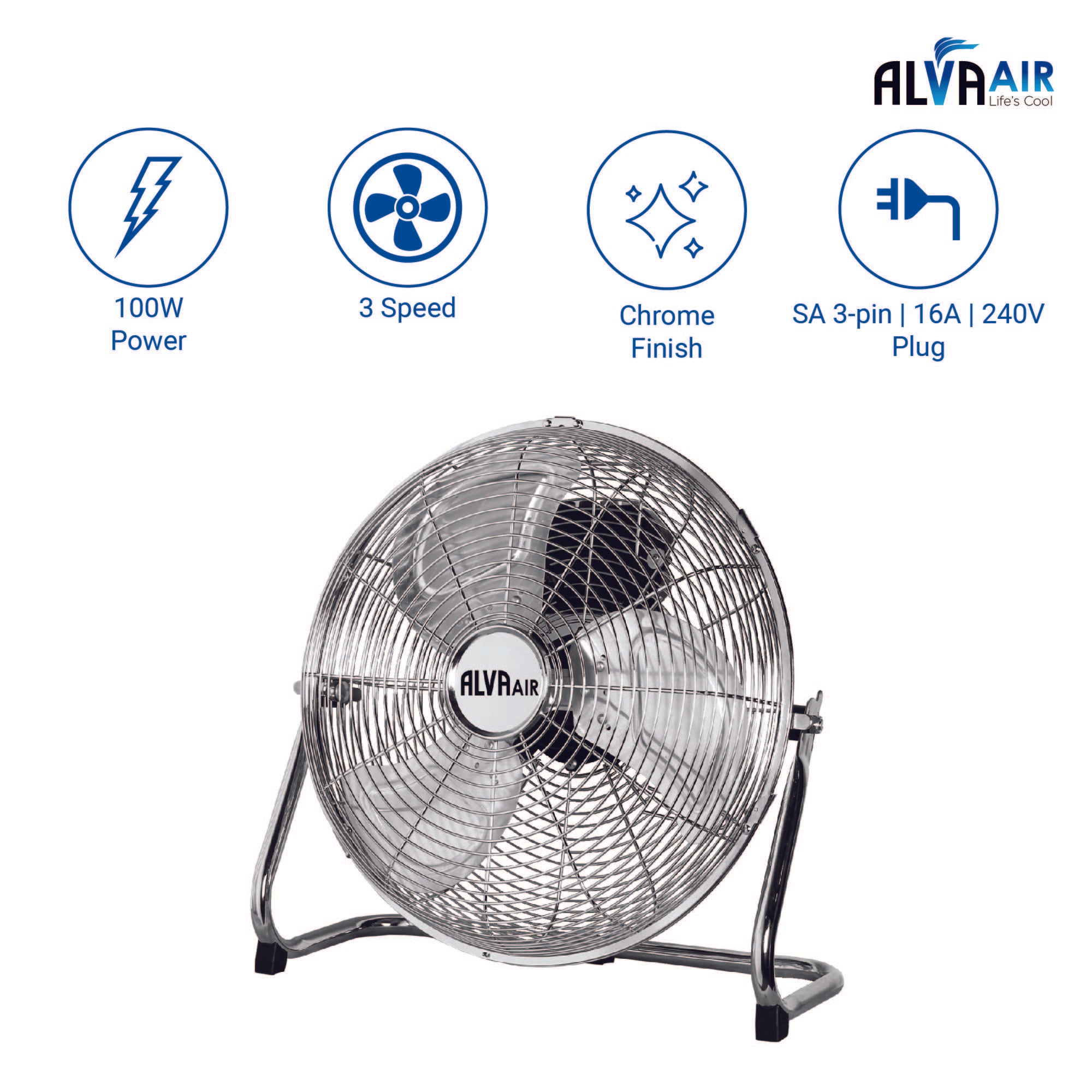 40cm Floor Fan - High Velocity (Chrome Silver)