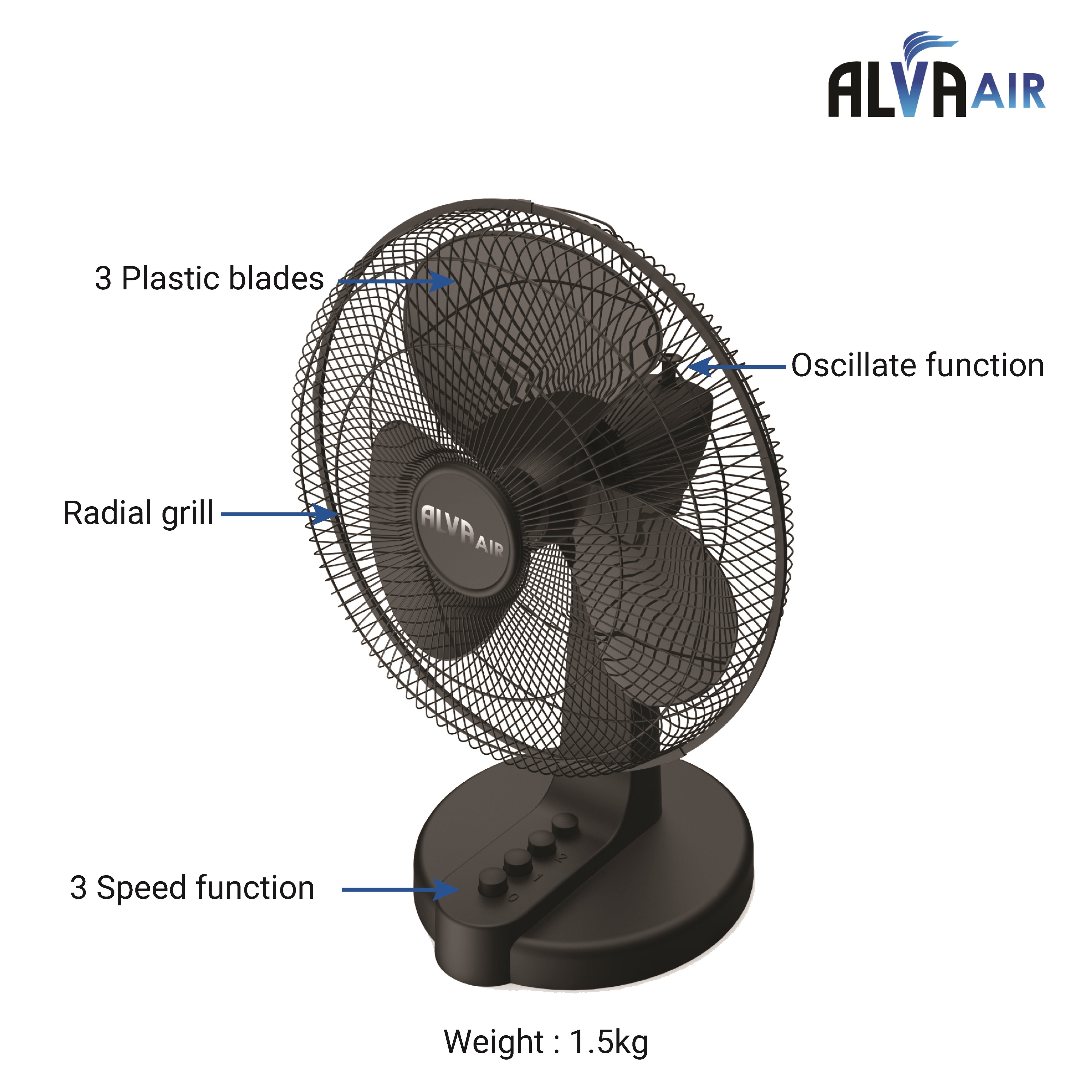 30cm Plastic Desk Fan (Black)