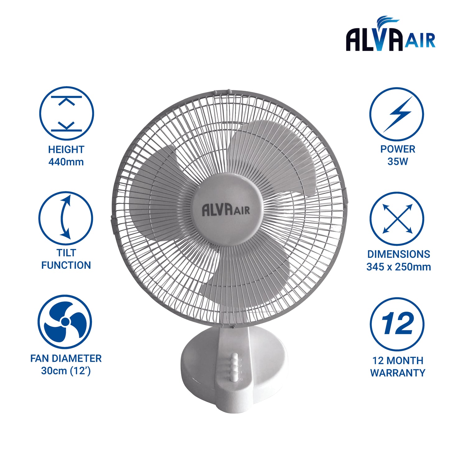 30CM PLASTIC DESK FAN (WHITE)