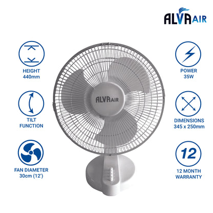 30CM PLASTIC DESK FAN (WHITE)