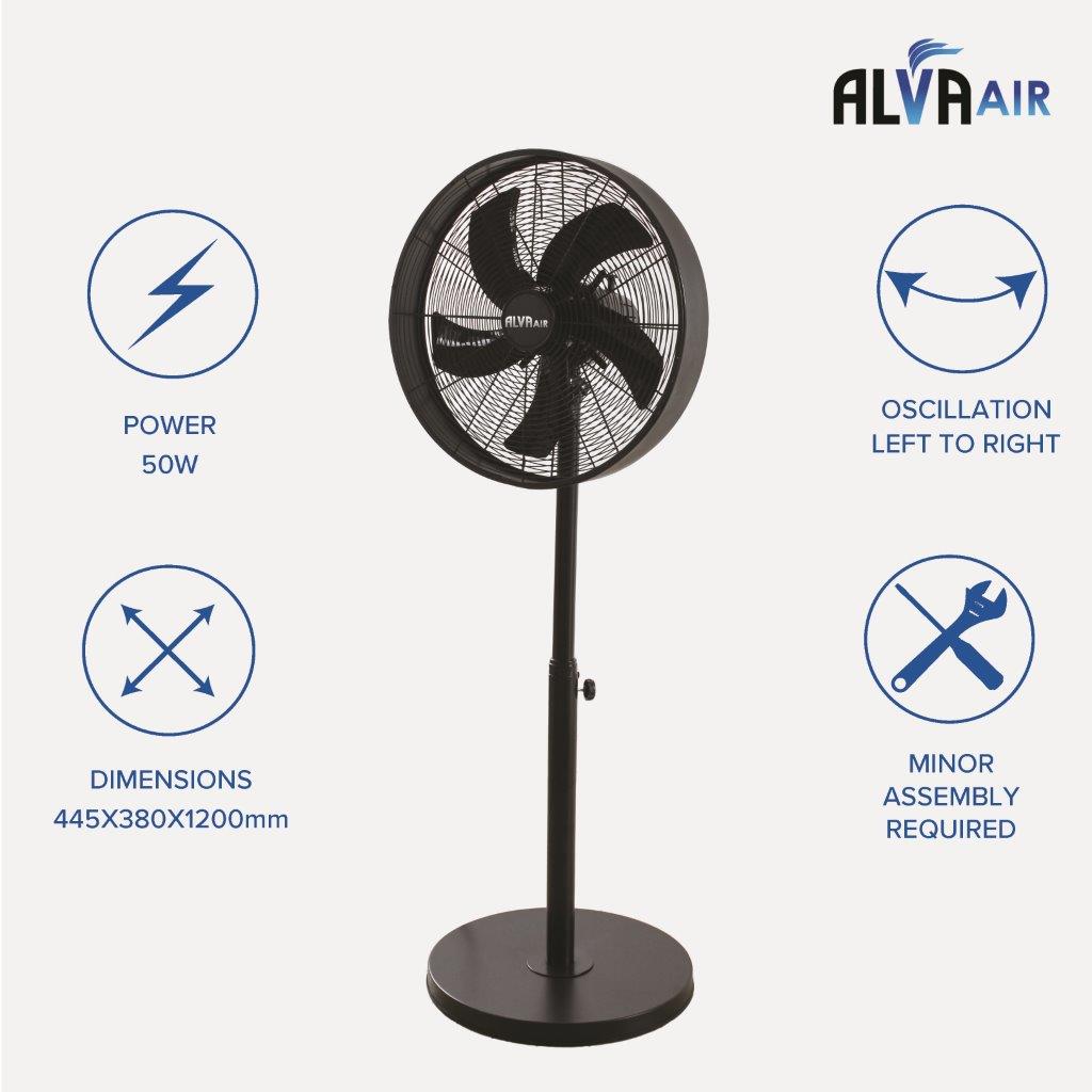 40cm Drum Telescopic Pedestal Fan (Matte Black)