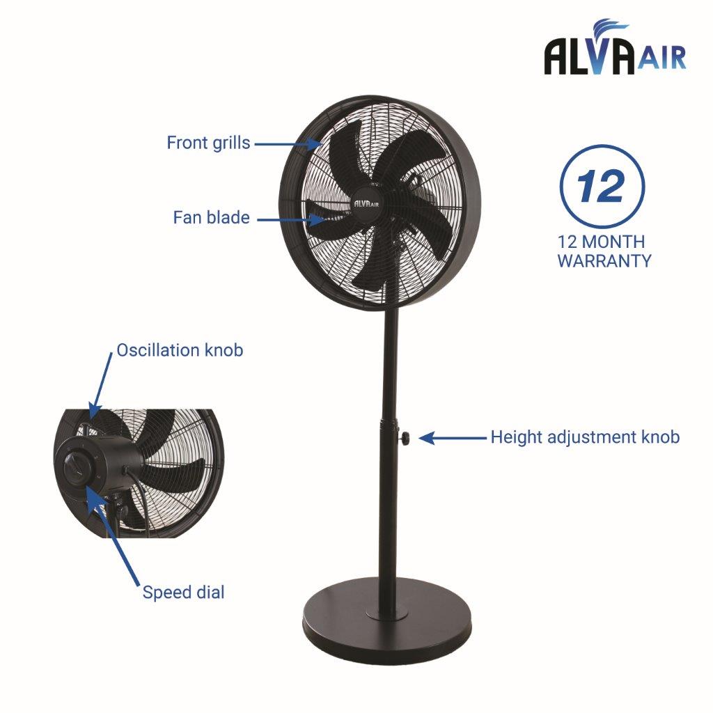 40cm Drum Telescopic Pedestal Fan (Matte Black)