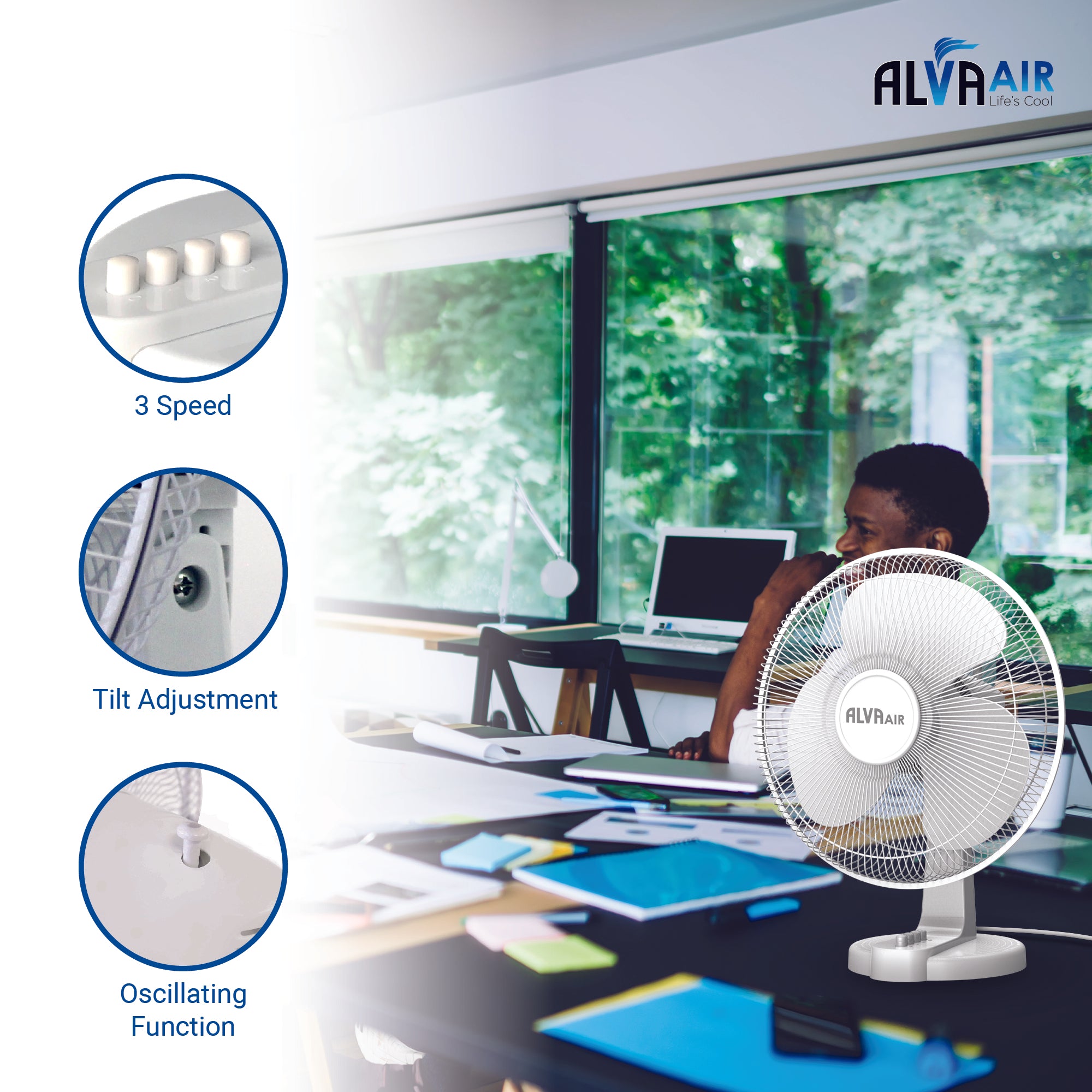 40cm Plastic Desk Fan (White)