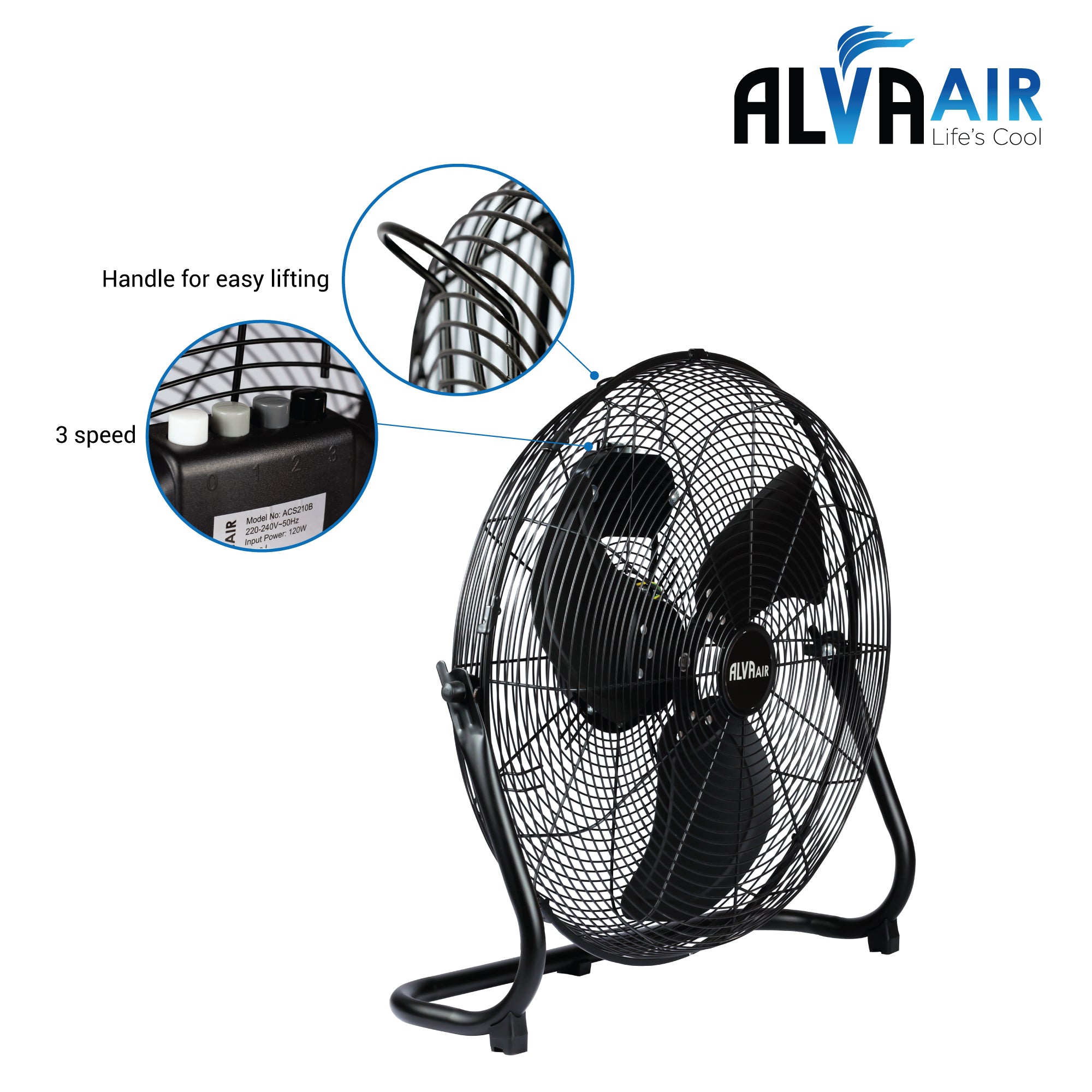 50cm Floor Fan - High Velocity (Matt Black)