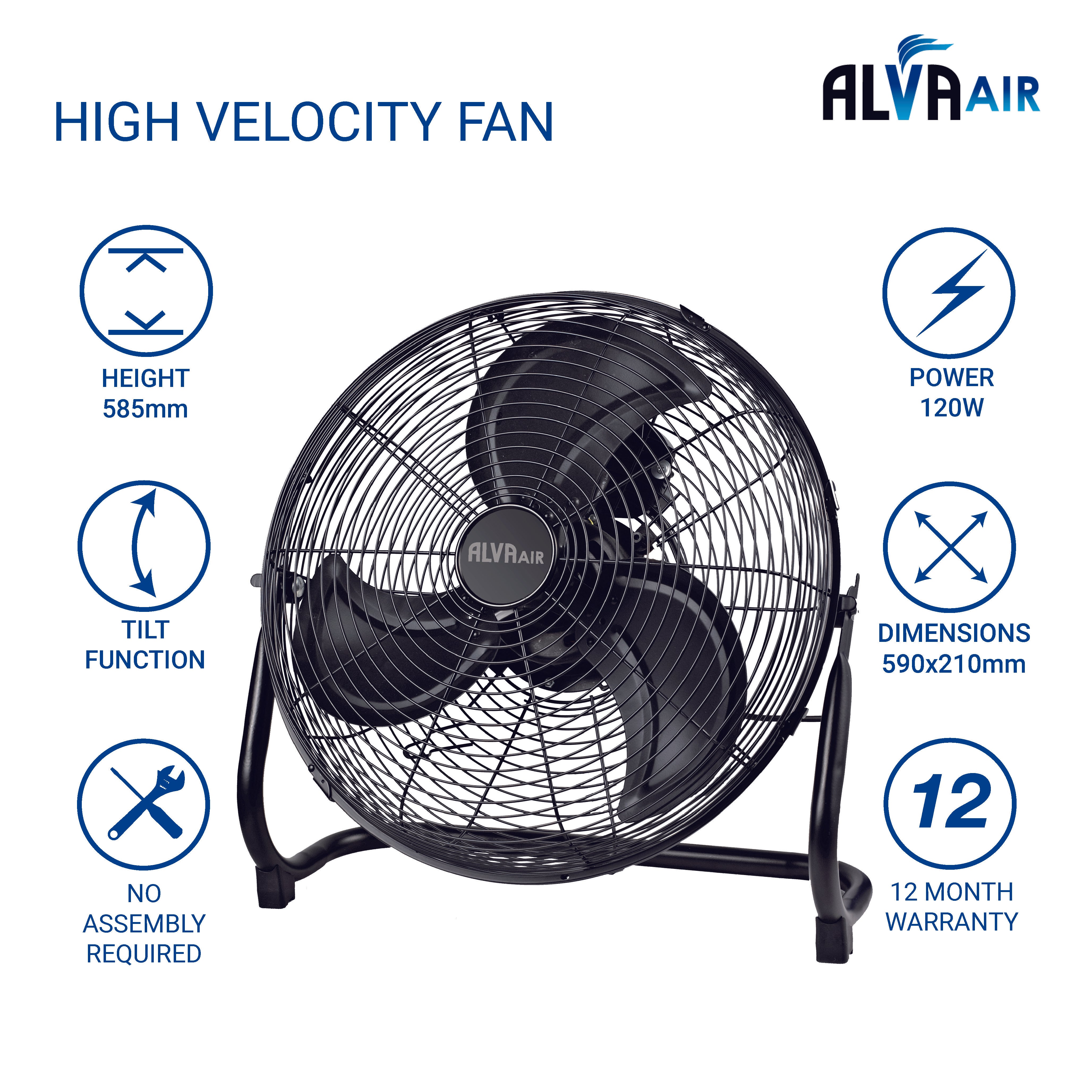 50cm Floor Fan - High Velocity (Matt Black)