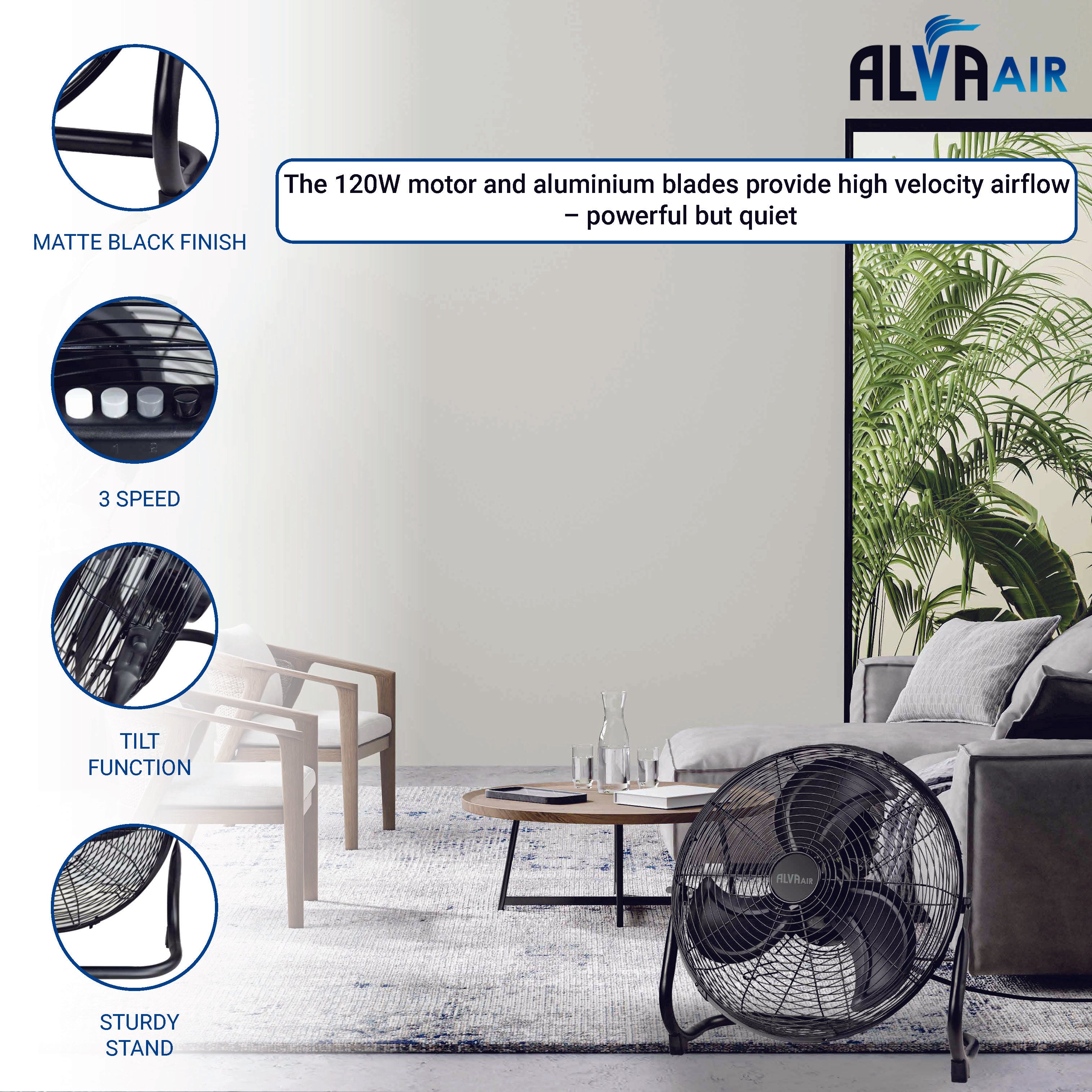 50cm Floor Fan - High Velocity (Matt Black)