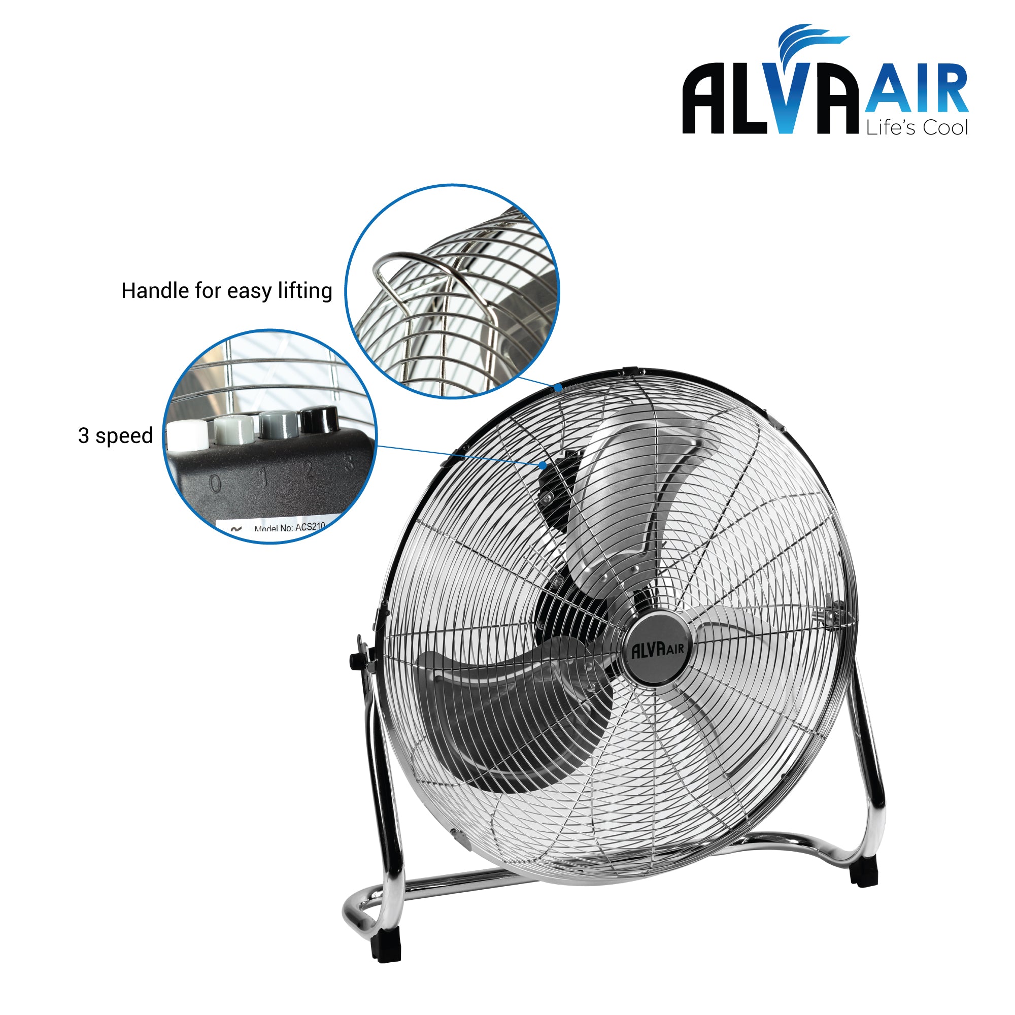 50cm Floor Fan - High Velocity (Chrome)