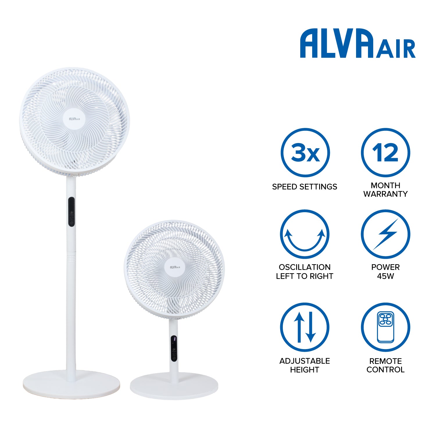 40cm Plastic Pedestal Fan | Remote & Touch Control Telescopic (White)