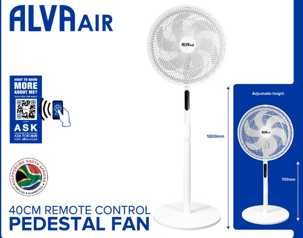 40cm Plastic Pedestal Fan | Remote & Touch Control Telescopic (White)