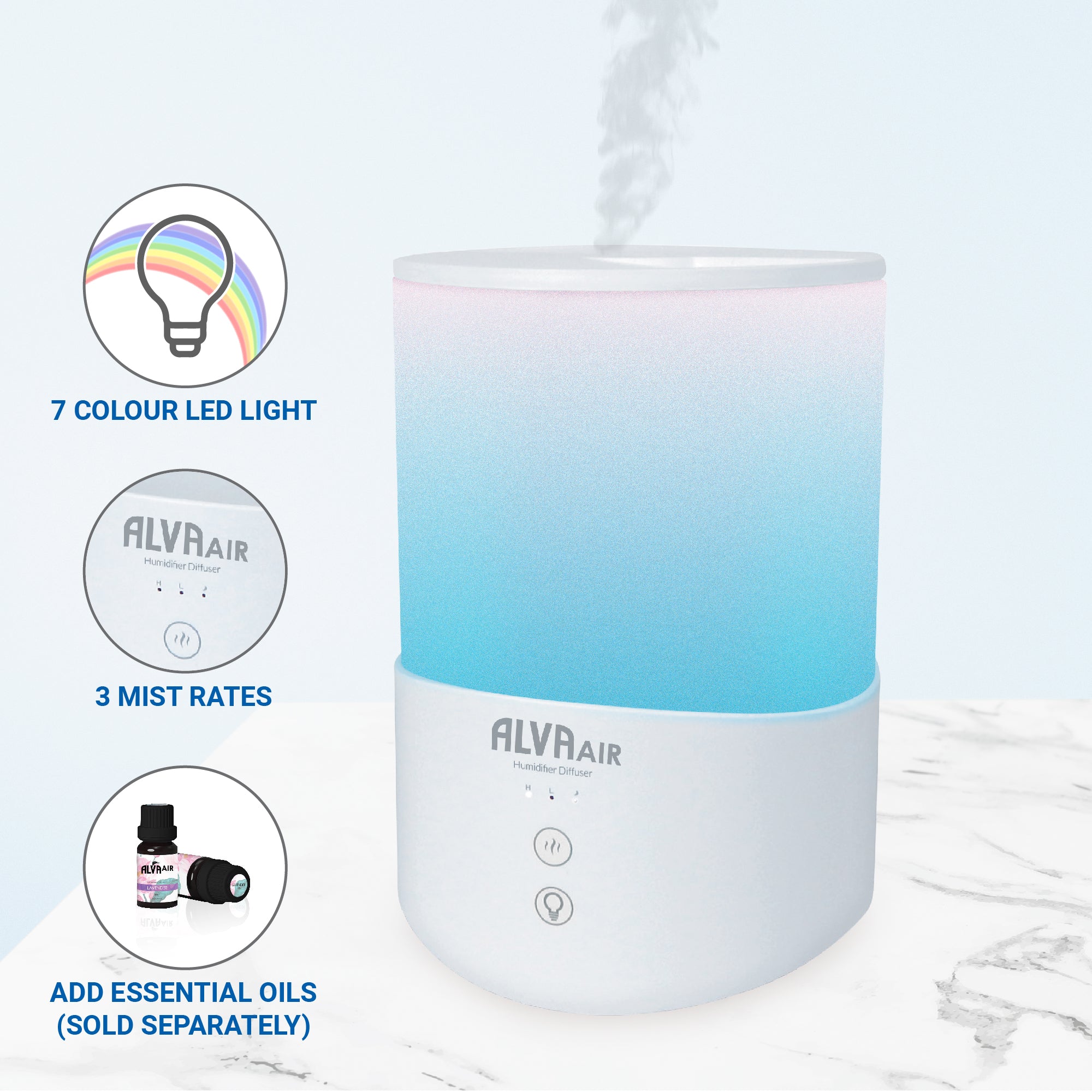 Humidifier (Ultrasonic) / Diffuser - 2.5L - 7 Colour Lights