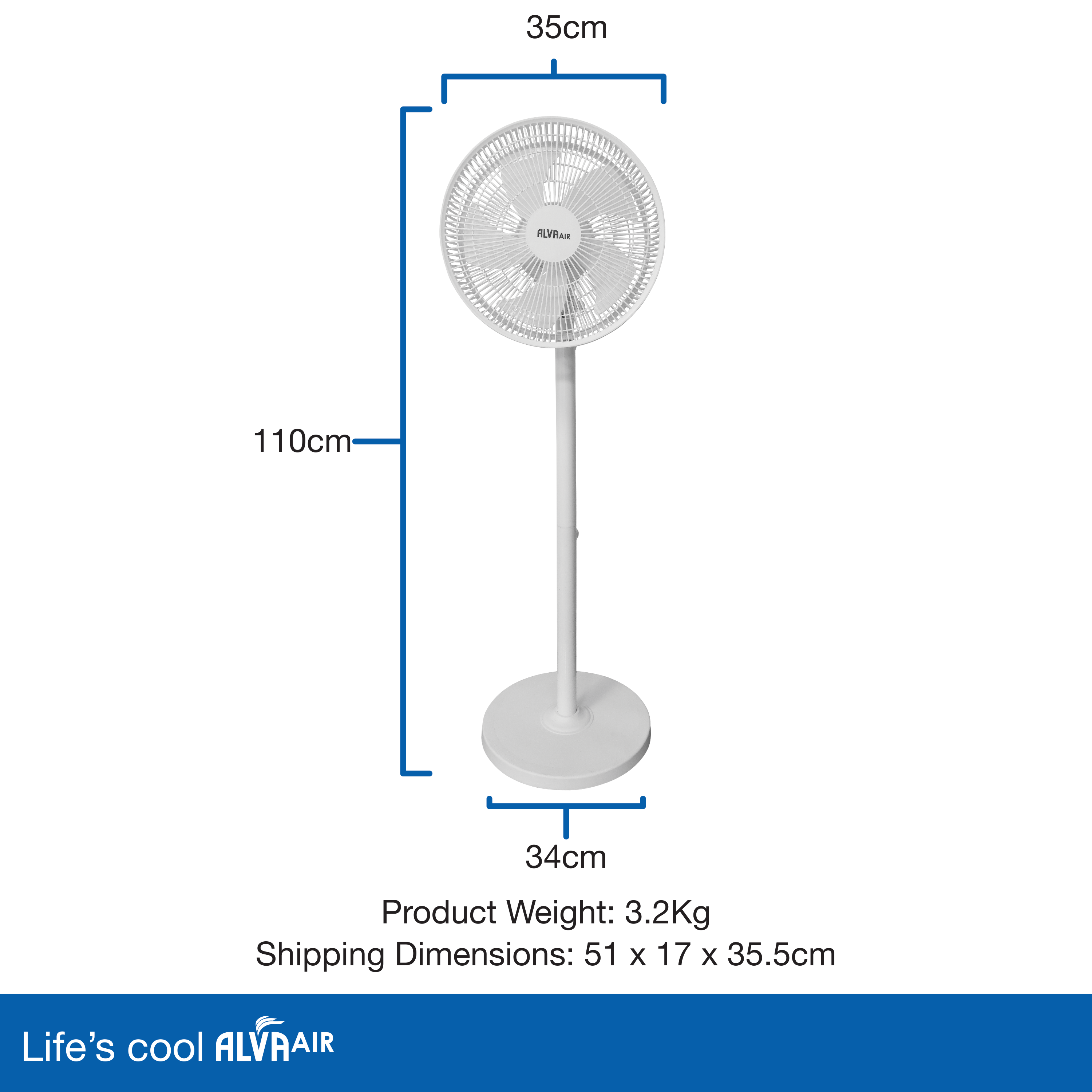 30cm Rechargeable 110cm Tall Pedestal Fan (Battery Backup)