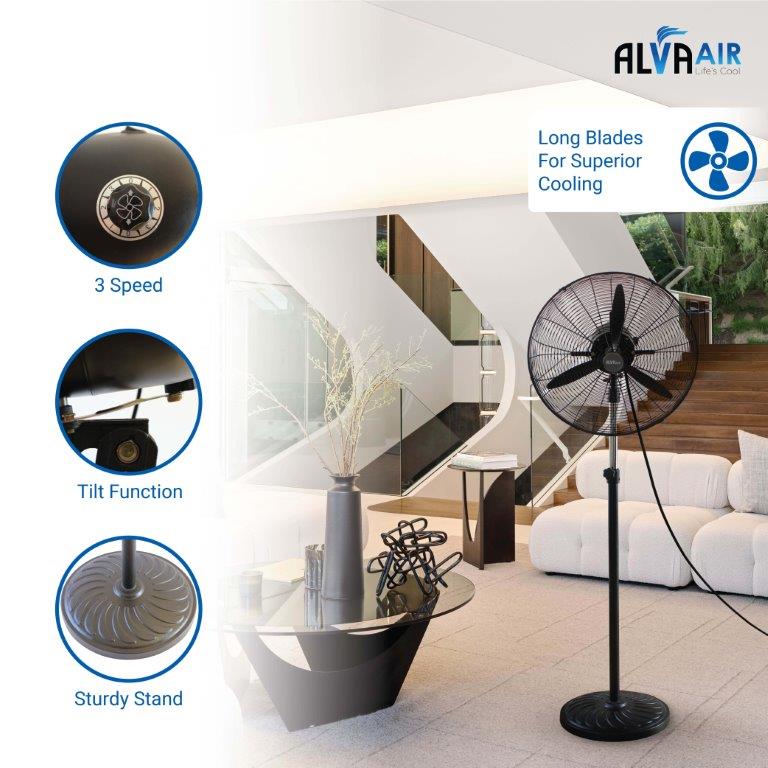50cm Industrial Pedestal Fan Metal Telescopic (Matt Black)