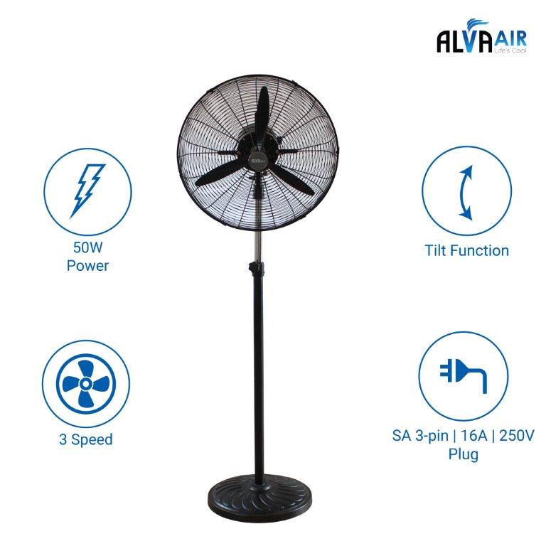 50cm Industrial Pedestal Fan Metal Telescopic (Matt Black)