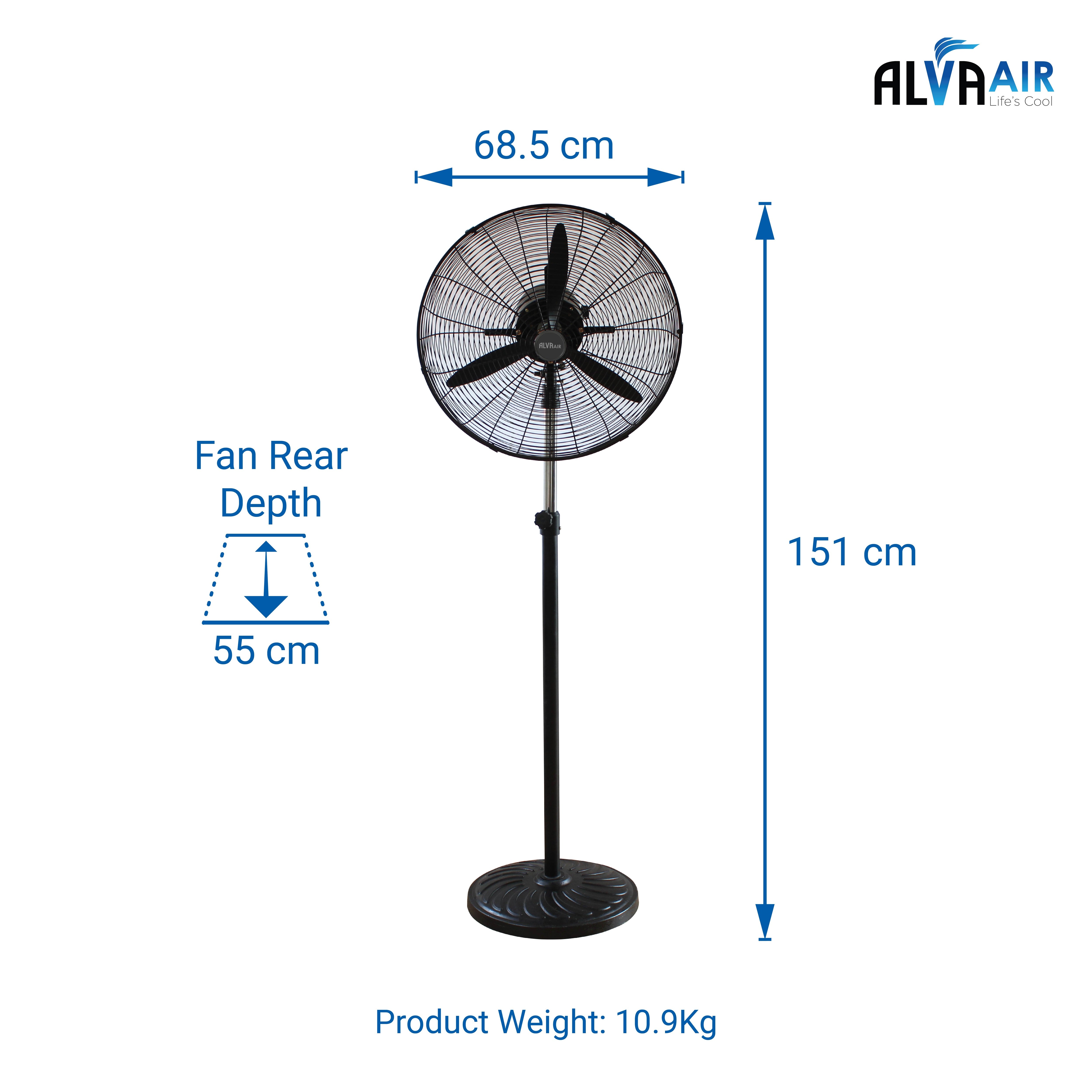 65cm Industrial Pedestal Fan Metal Telescopic (Matt Black)
