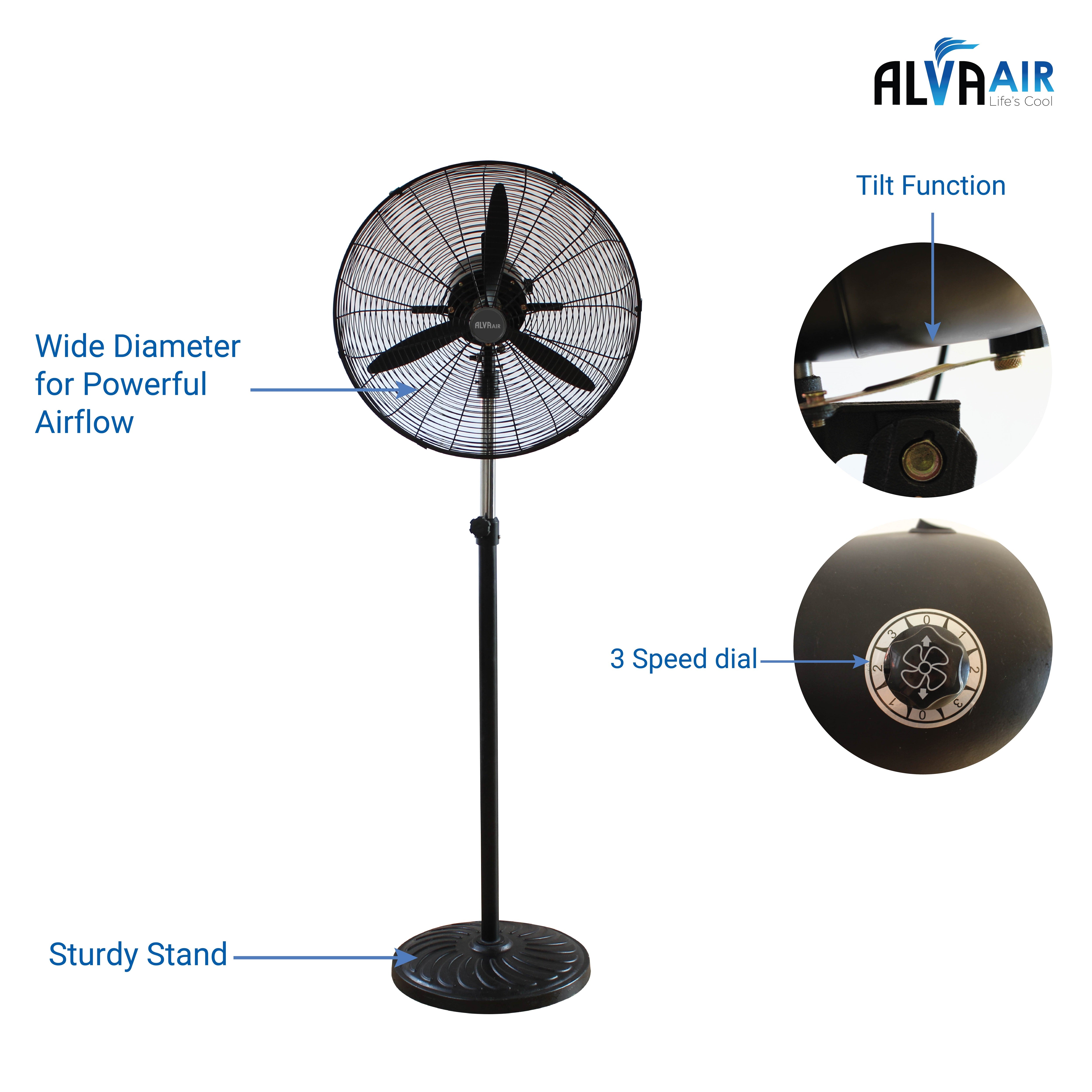 65cm Industrial Pedestal Fan Metal Telescopic (Matt Black)