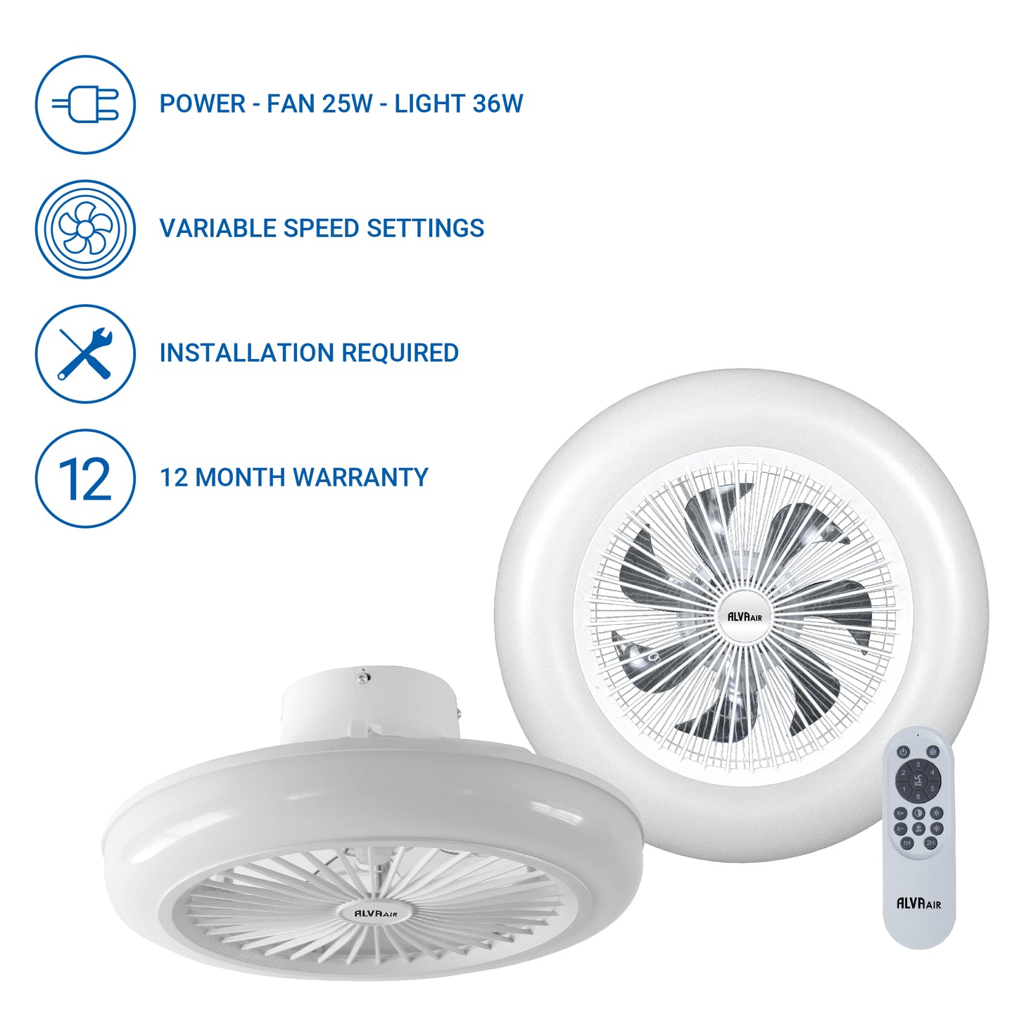 50CM LED LIGHT / CEILING FAN W REMOTE (WHITE)