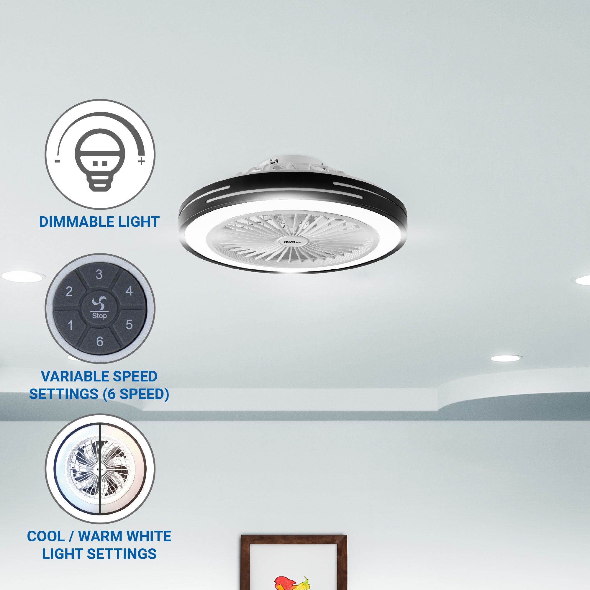 50cm Led Light / Ceiling Fan W Remote (Black)