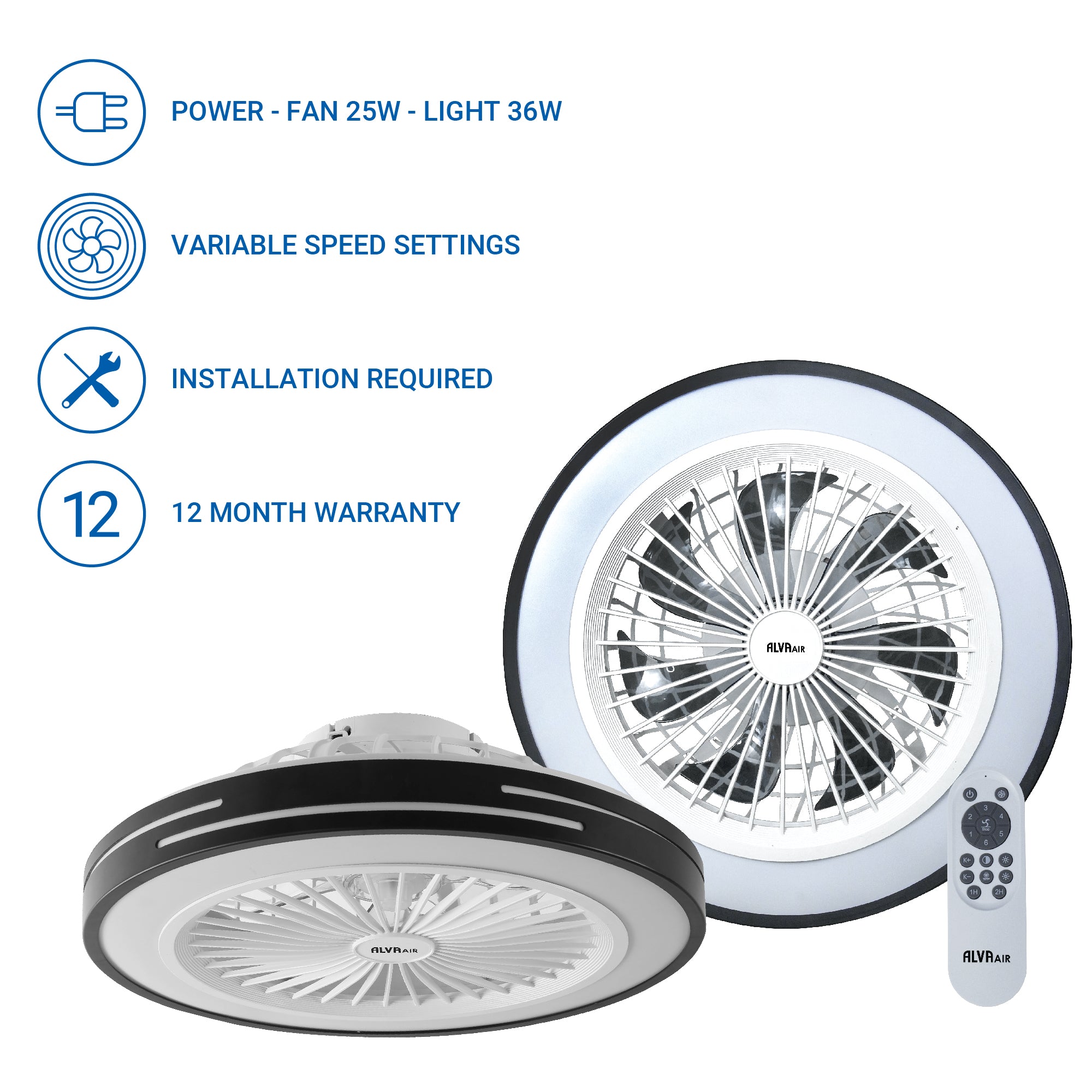 50cm Led Light / Ceiling Fan W Remote (Black)