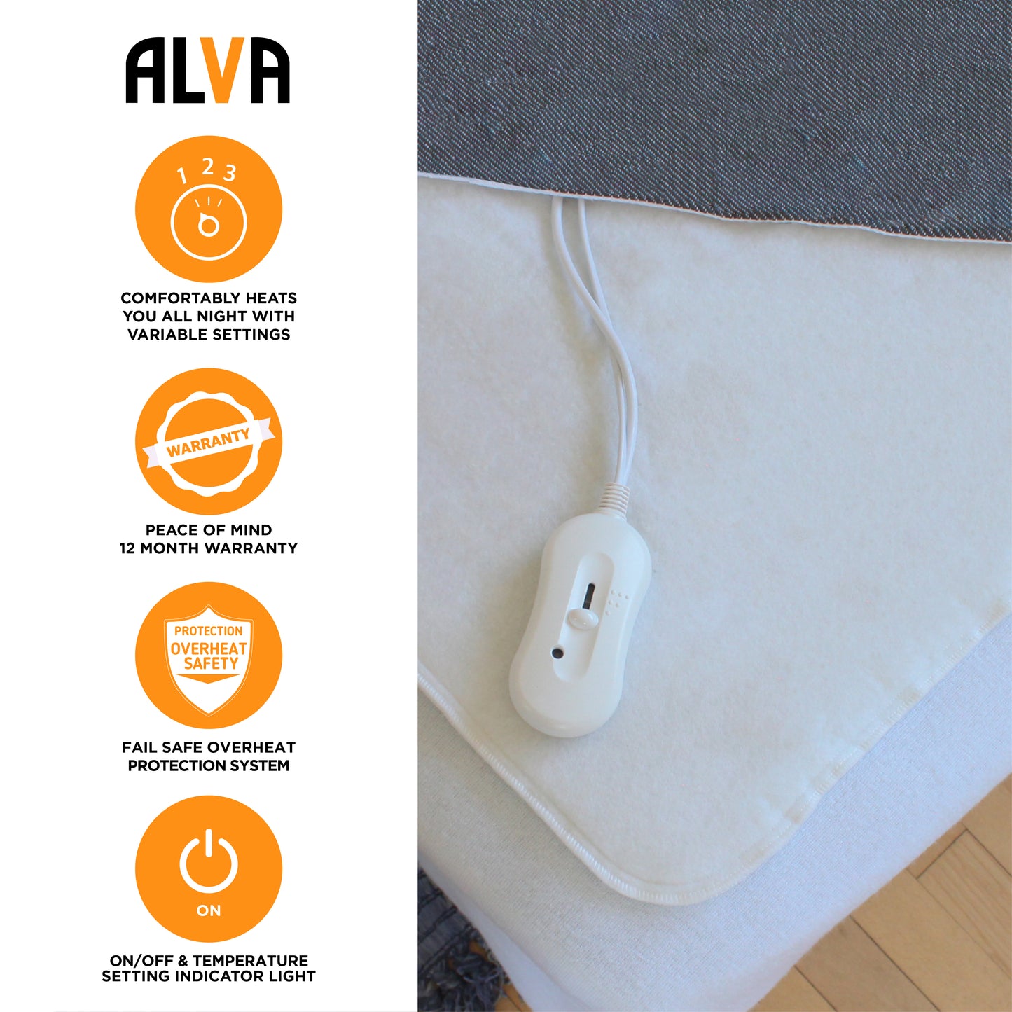 ALVA - 3/4 DOUBLE TIE-DOWN ELECTRIC BLANKET 110x150