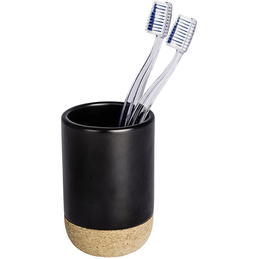 TOOTHBRUSH TUMBLER - BLACK CERAMIC & CORK