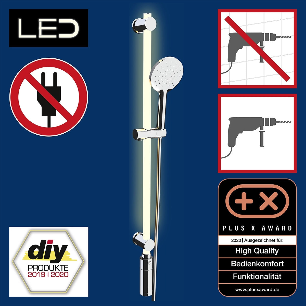 LED Shower Rail 94cm - Warm White