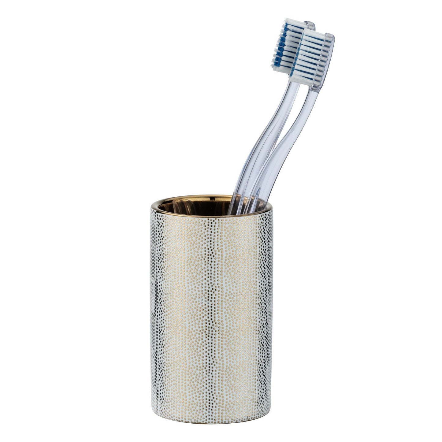 WENKO “ TOOTHBRUSH TUMBLER “ NURIA RANGE “ GOLD/WHITE - CERAMIC