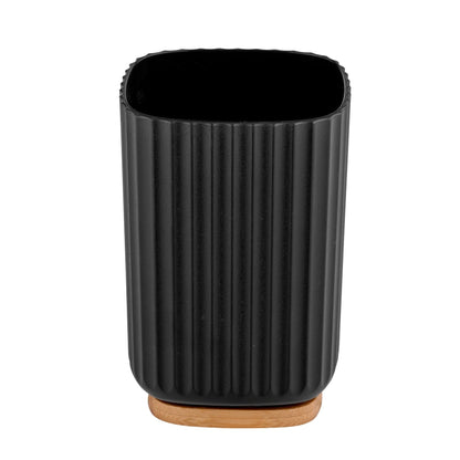 TOOTHBRUSH TUMBLER - ROTELLO - PLASTIC & BAMBOO - BLACK