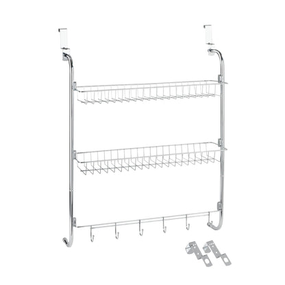 DOOR-MOUNTED HANGING RACK WITH 2 SHELVES & 6 HOOKS