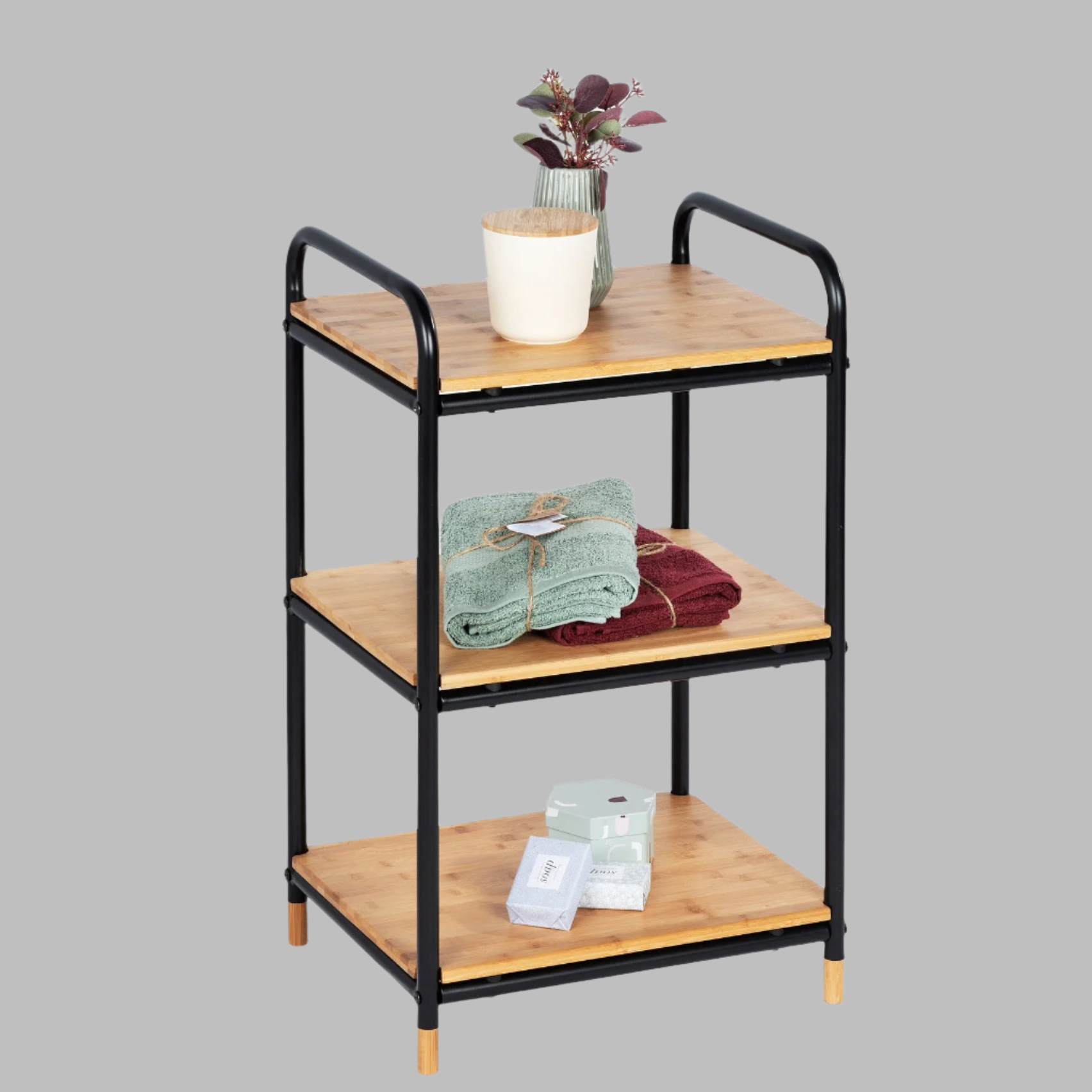 3-Tier Shelving Unit - Loft - Metal & Bamboo