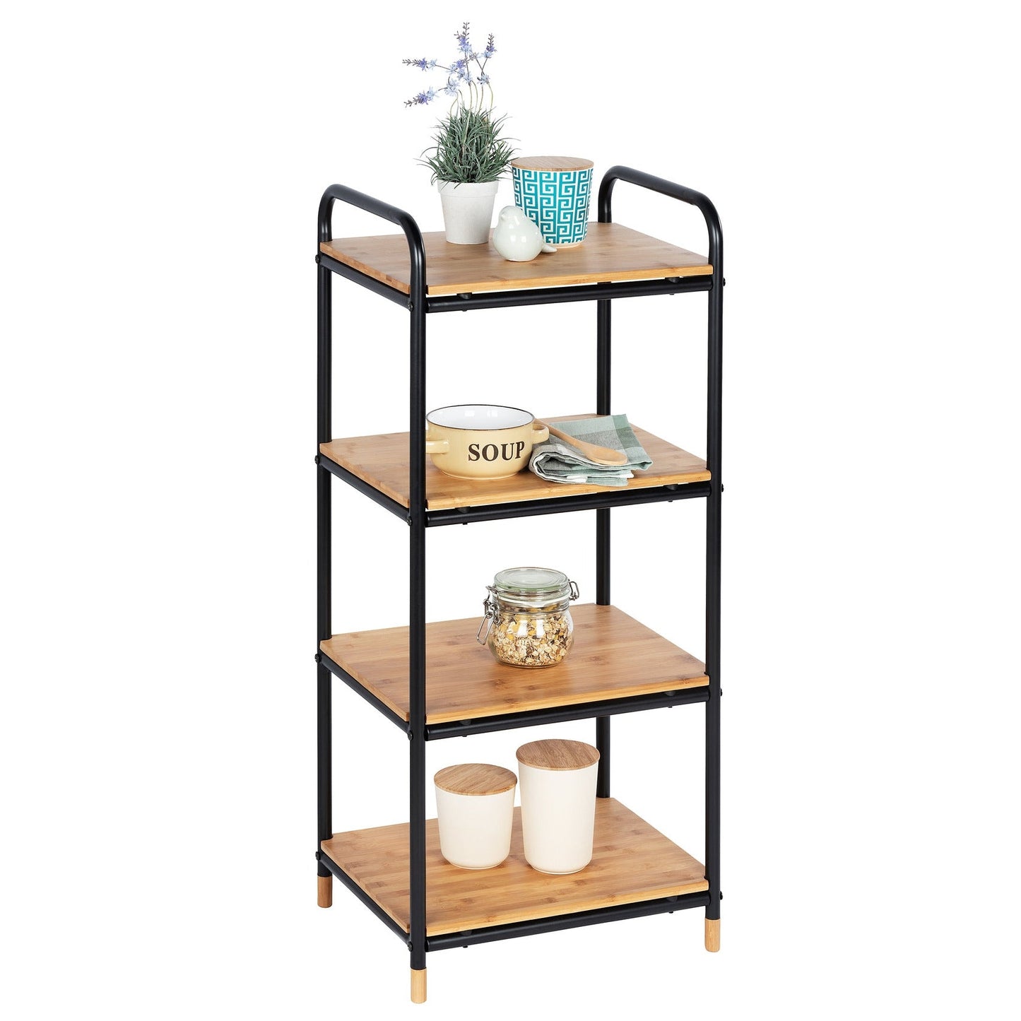 4-TIER SHELVING UNIT - LOFT RANGE - BAMBOO & METAL