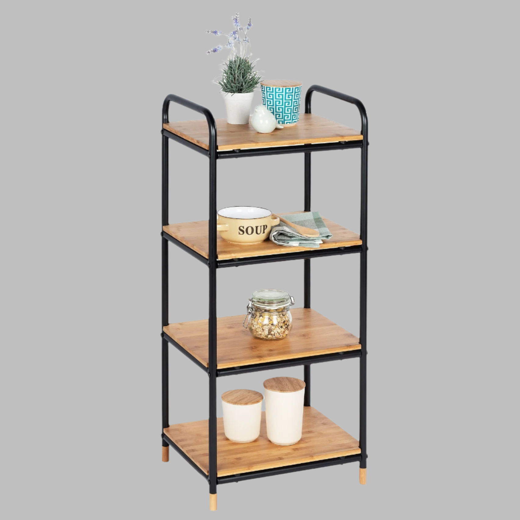 4-Tier Shelving Unit - Loft - Bamboo & Metal
