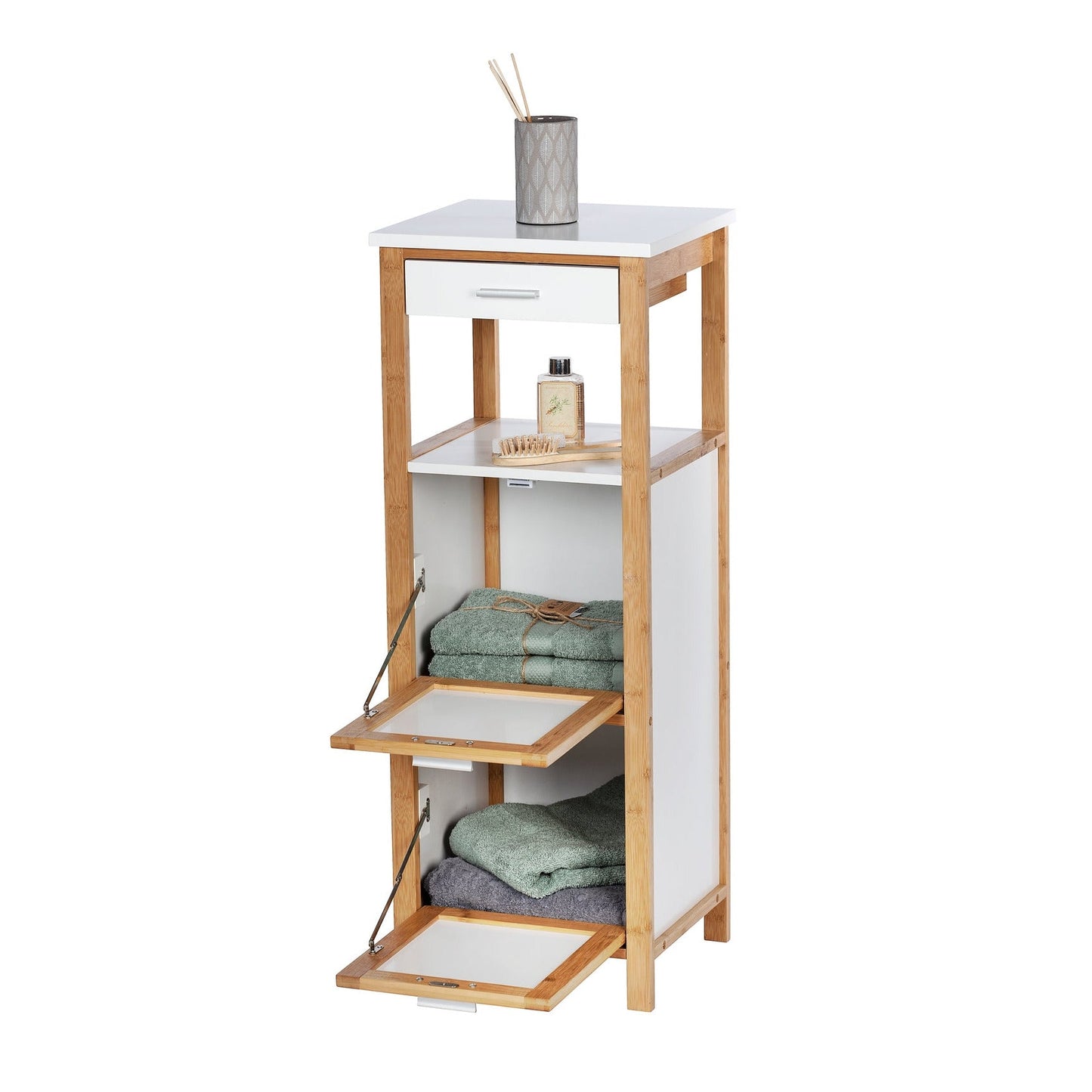 SHELVING UNIT W/ 2 COMPARTMENTS + DRAWER - FINJA RANGE - BAMBOO